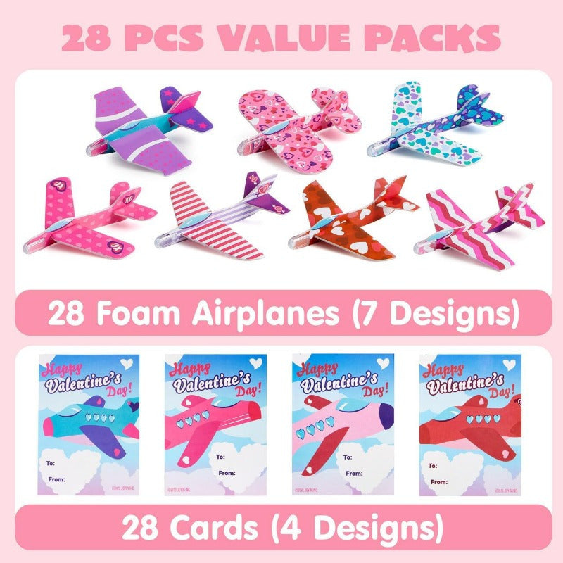 JOYIN 28 Valentines Day Foam Airplanes Greeting Cards with Valentine'S Punchline for Kids School Classroom Exchange Prizes Gift Supplies, Planes Party Favor