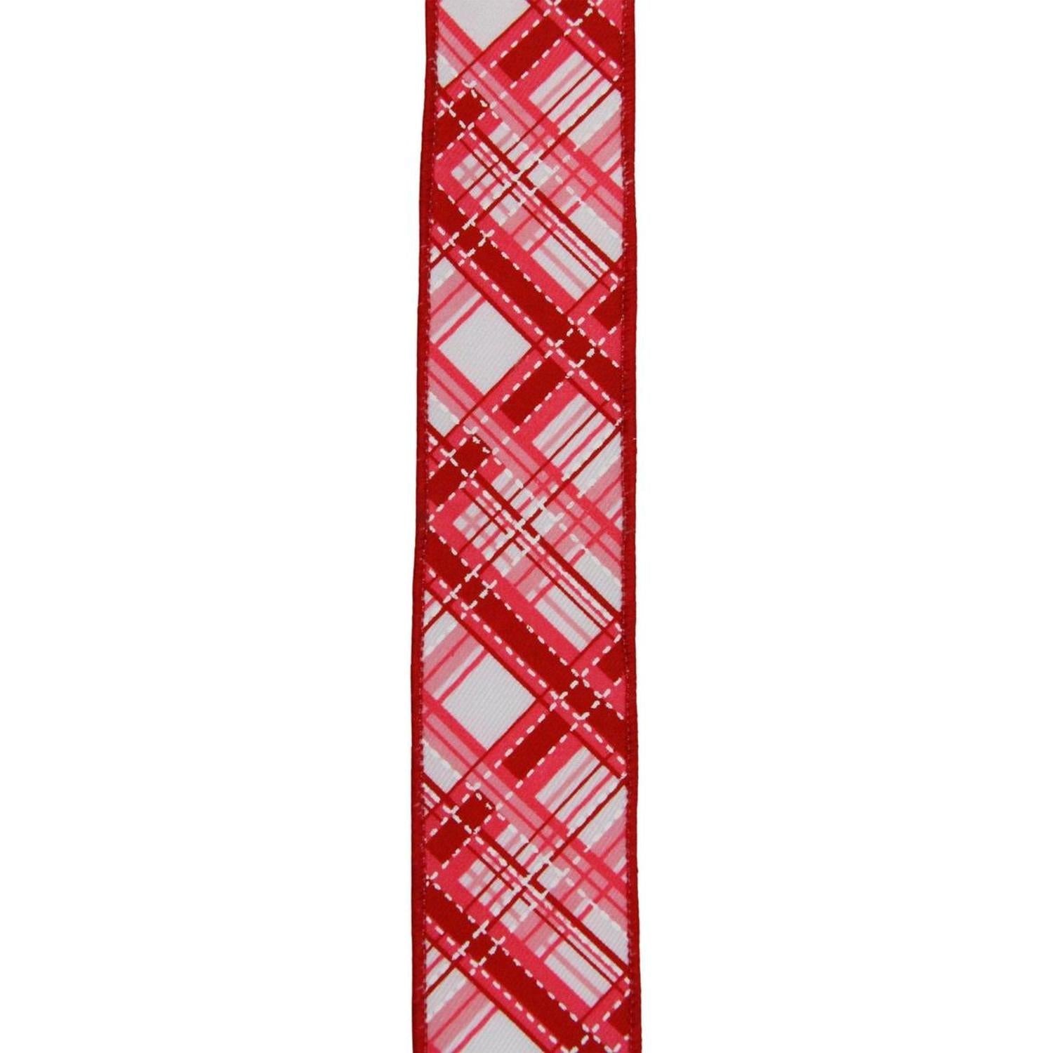 1.5" Diagonal Dash Plaid: Pink/Red (10 Yard)