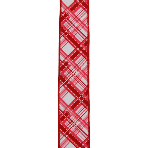 1.5" Diagonal Dash Plaid: Pink/Red (10 Yard)