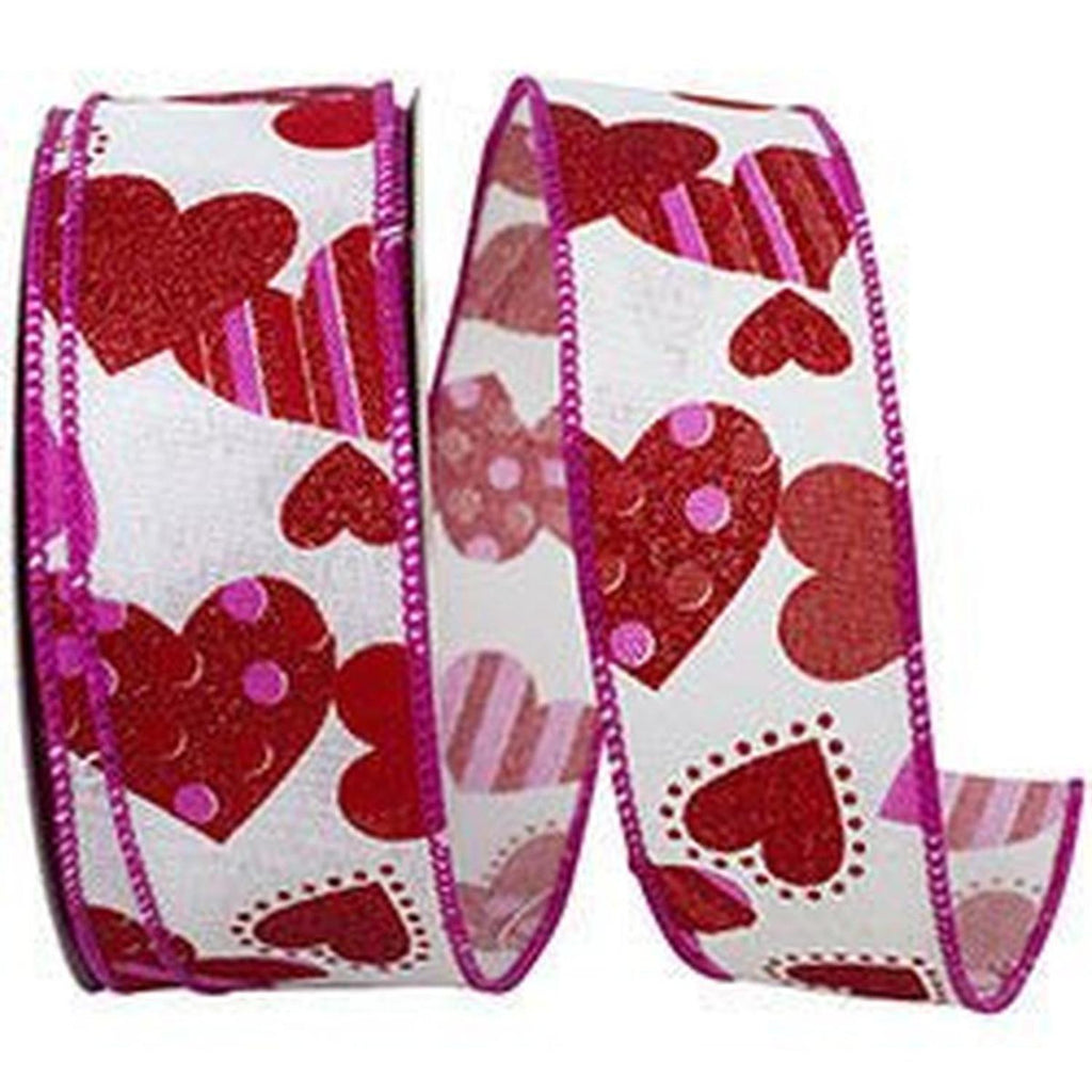 1.5" Tossed Hearts Ribbon: White (20 Yards)