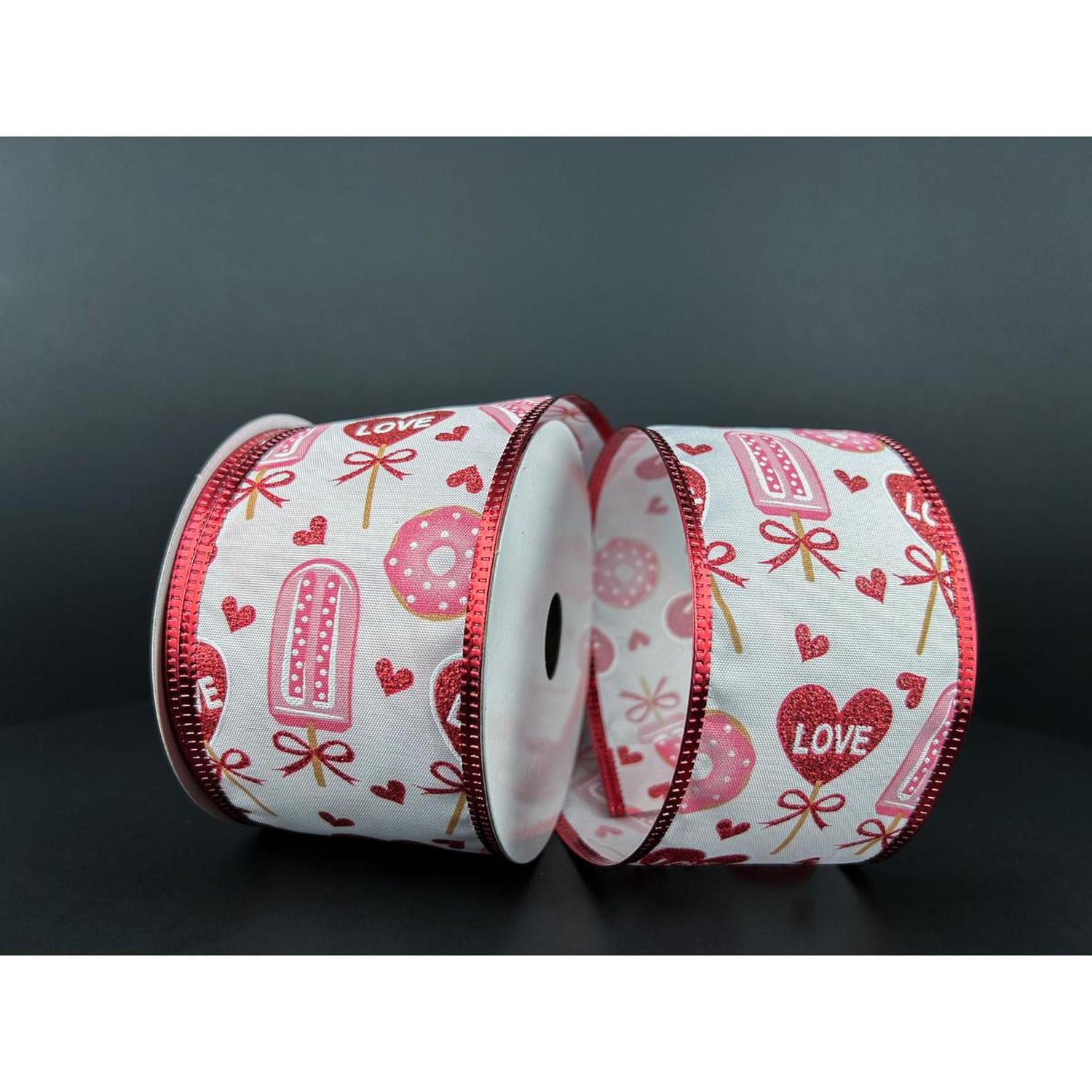 2.5" Valentine Candy and Donuts Ribbon: White (10 Yards)