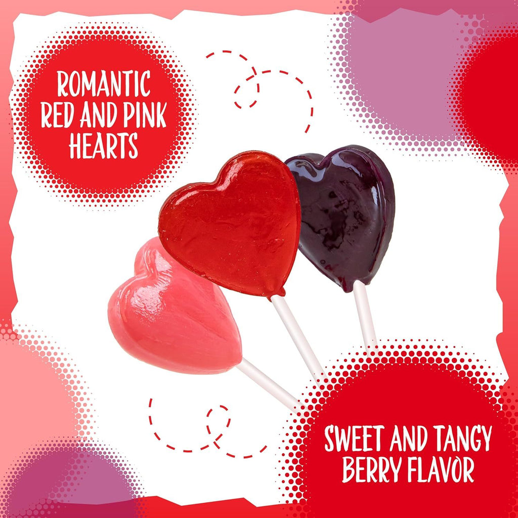 Heart Shaped Lollipops | 2-Pound Bag, About 100 Pieces | Cherry and Blue Raspberry Flavors