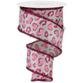 2.5" Heart Leopard Tinsel Edge Ribbon: White (10 Yards)