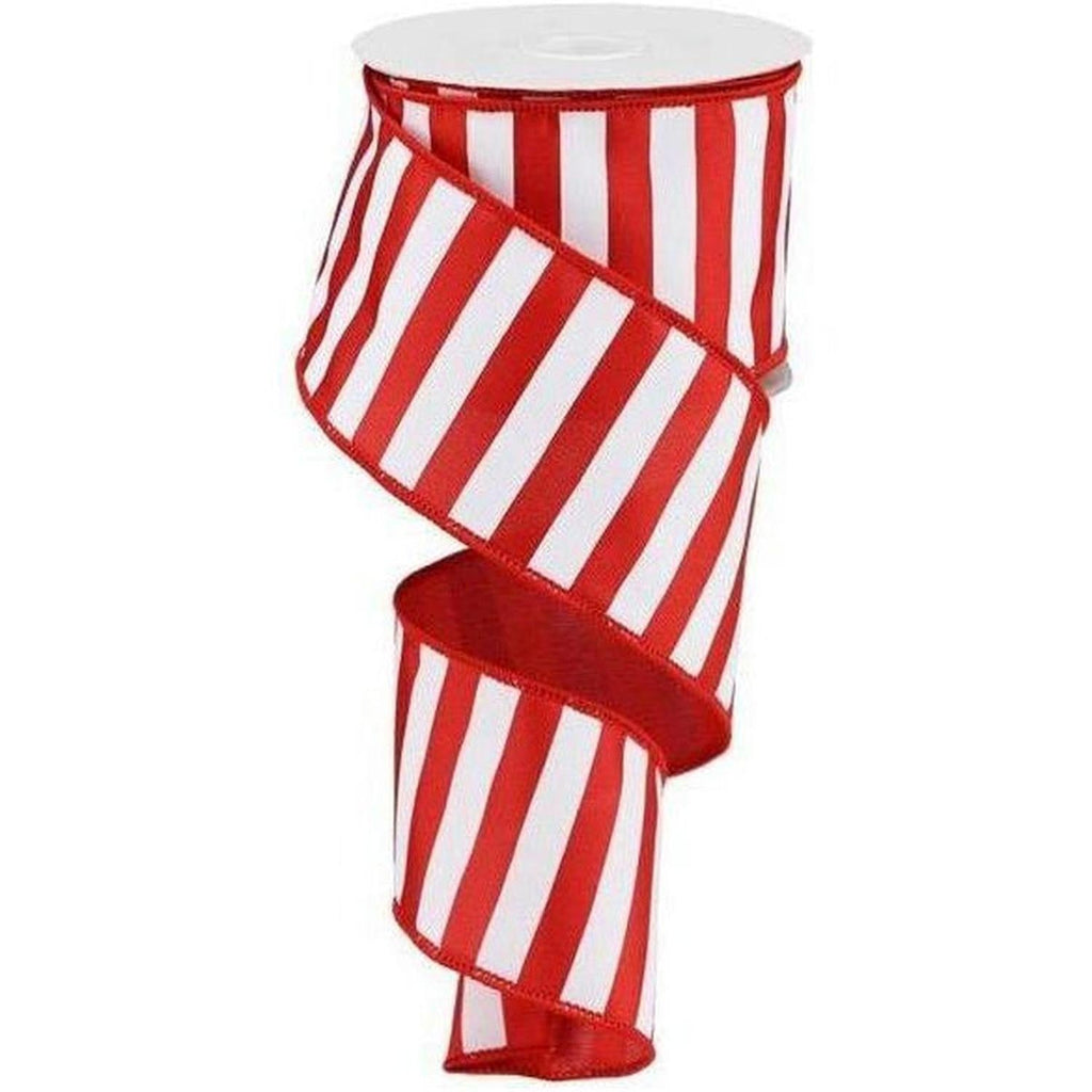 2.5" Medium Horizontal Stripe Ribbon: Red & White (10 Yards)