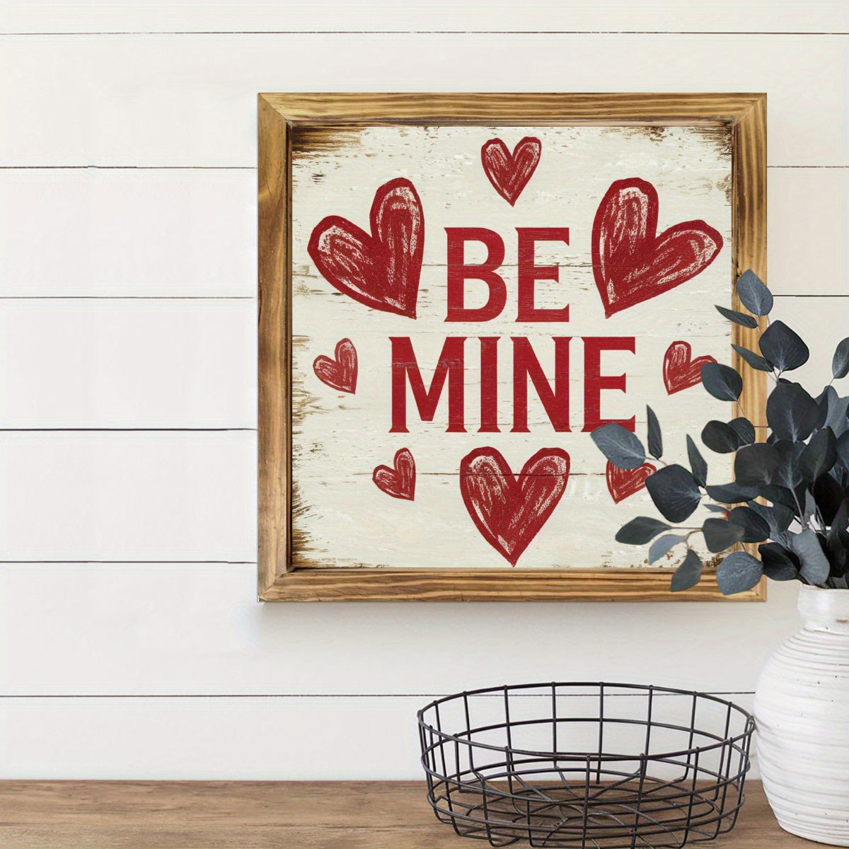 2D Flat, 2D Flat 1pc Be Mine" Rustic Wooden Frame Sign, 8x8 Inch WoodenVintage Farmhouse Wall Decor Home, Living Room, Kitchen, Bedroom, Office Valentine's Day Gift, Farmhouse Rustic Decor, Rustic Home, Home Decor, Farmhouse
