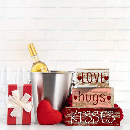 1 Set Valentine'S Day Wooden Block Decor, Retro Love Kisses Mini Desktop Decoration Wedding Tiered Tray Decor for Bedroom Living Room Kitchen Party Decor Valentine'S Day Decoration, Perfect for Thanksgiving, Christmas, Hallow