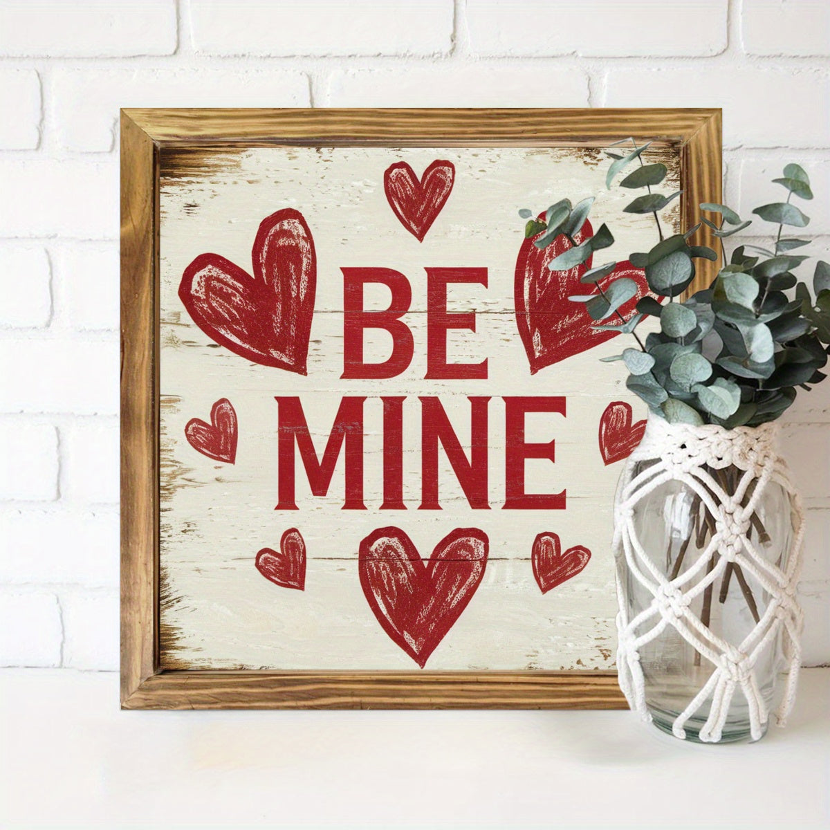 2D Flat, 2D Flat 1pc Be Mine" Rustic Wooden Frame Sign, 8x8 Inch WoodenVintage Farmhouse Wall Decor Home, Living Room, Kitchen, Bedroom, Office Valentine's Day Gift, Farmhouse Rustic Decor, Rustic Home, Home Decor, Farmhouse