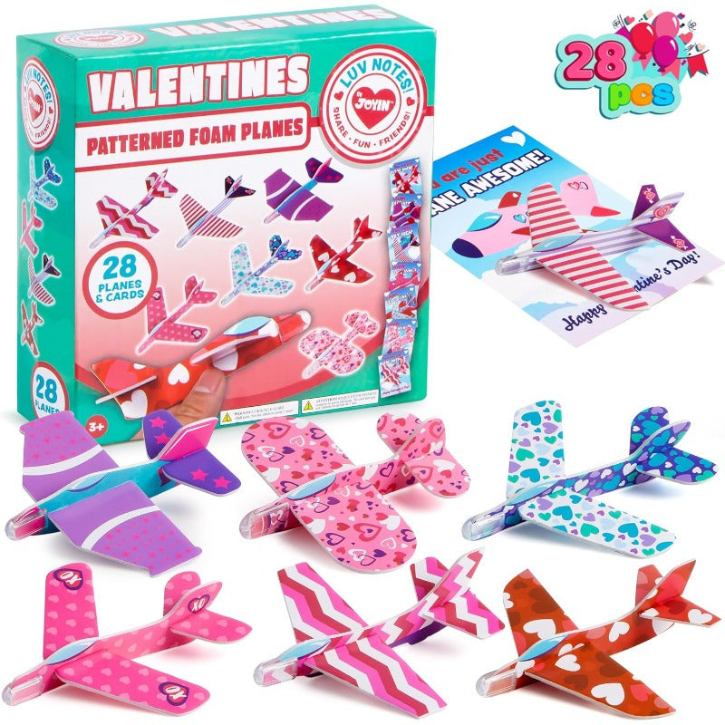 JOYIN 28 Valentines Day Foam Airplanes Greeting Cards with Valentine'S Punchline for Kids School Classroom Exchange Prizes Gift Supplies, Planes Party Favor