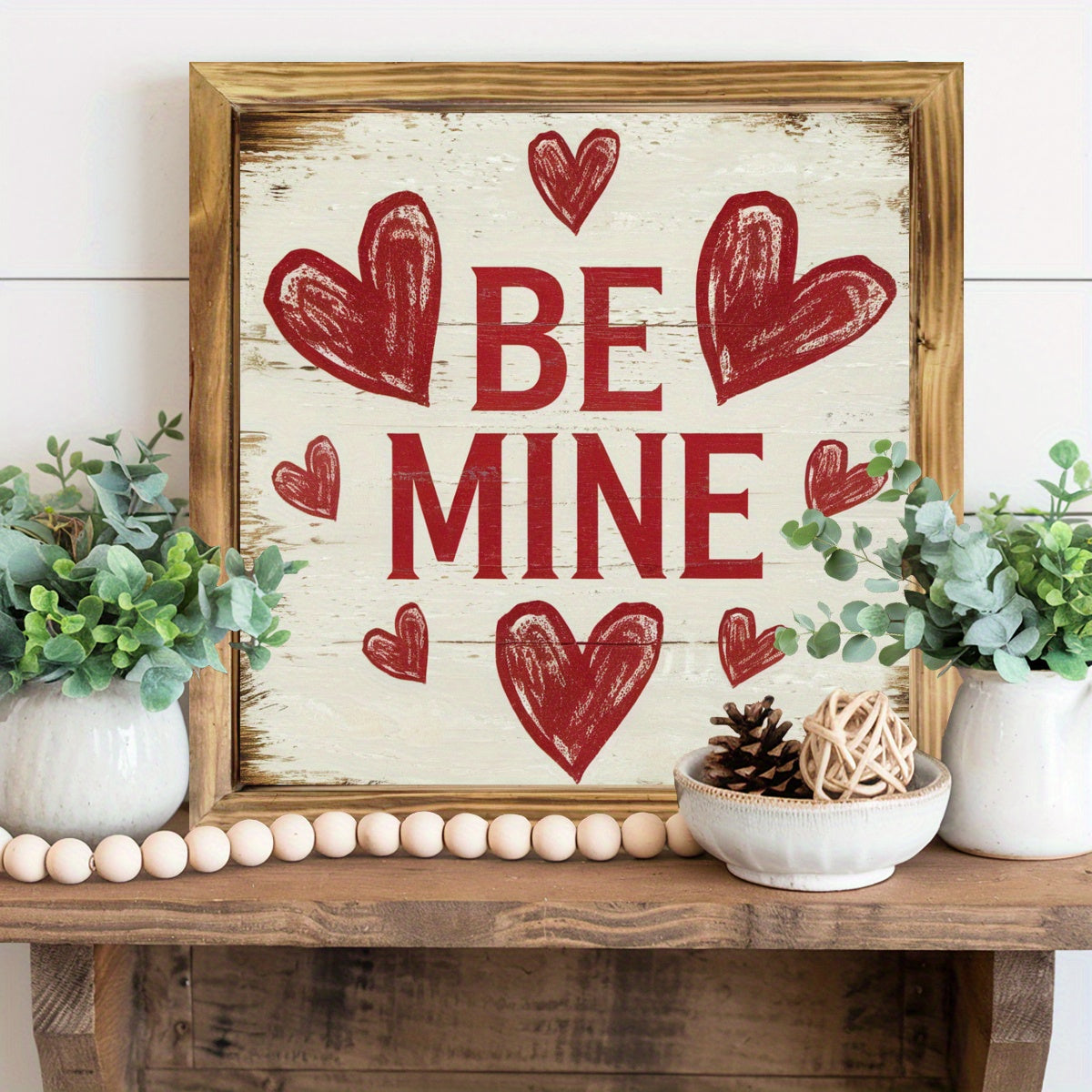 2D Flat, 2D Flat 1pc Be Mine" Rustic Wooden Frame Sign, 8x8 Inch WoodenVintage Farmhouse Wall Decor Home, Living Room, Kitchen, Bedroom, Office Valentine's Day Gift, Farmhouse Rustic Decor, Rustic Home, Home Decor, Farmhouse