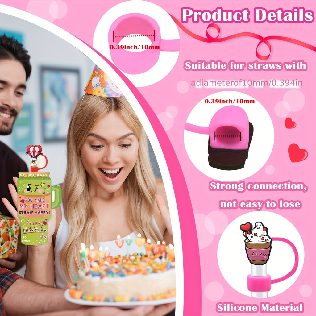 A Set of 24 Or 48 Valentine's Day Cards, Featuring a 10mm Straw Hat for 300Z And 400Z Cups, Perfect for Fun Valentine's Day Gift Exchanges And Back-to-School Event Supplies.