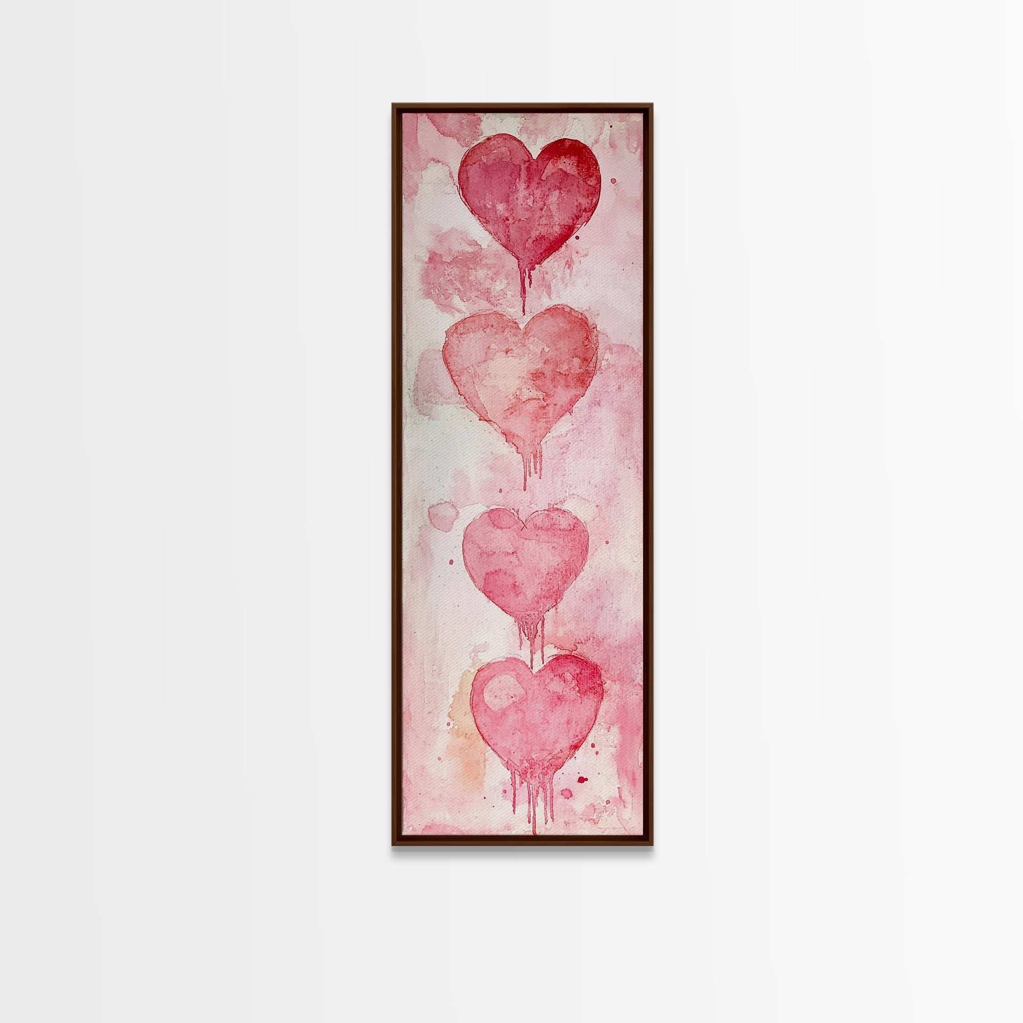 Watercolor Dripping Hearts Framed Canvas Print, Romantic Pink Abstract Art, Light Pink Wall Decor Valentine’s Day Gift Bedroom Art
