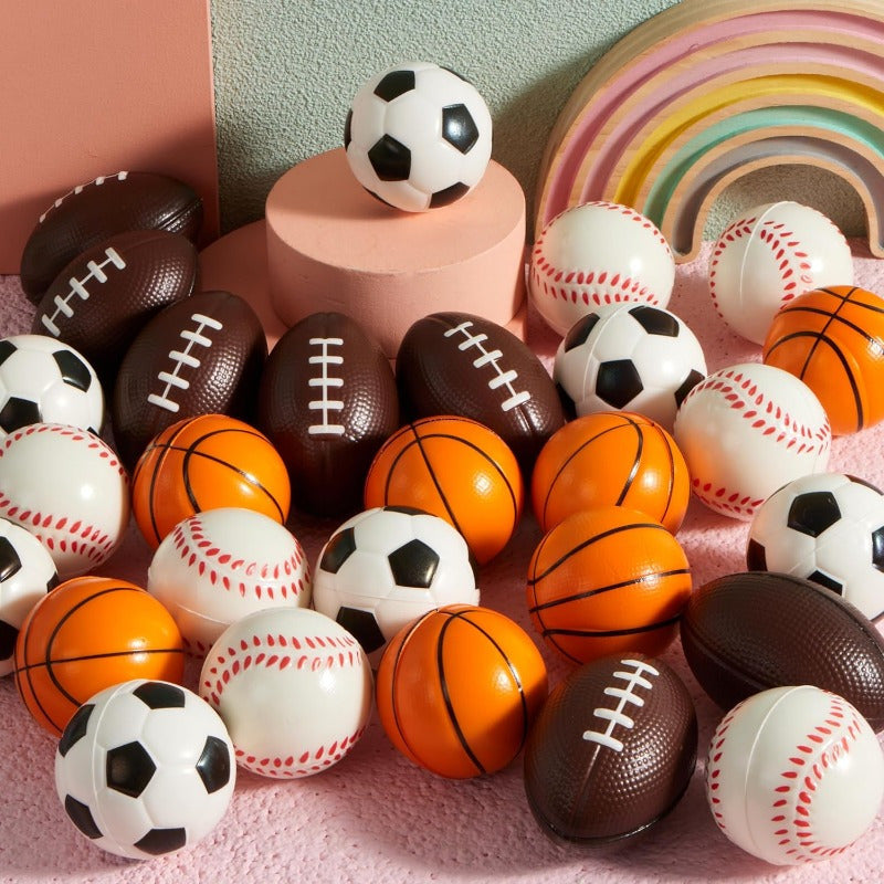 28 Pack Valentines Day Gift Cards with Mini Sports Ball Squeeze Foam Balls As Basketball, Soccer And Tennis for Kids, Classroom Exchange Prizes, Party Favor Toys And Birthday Gifts Pet Toys