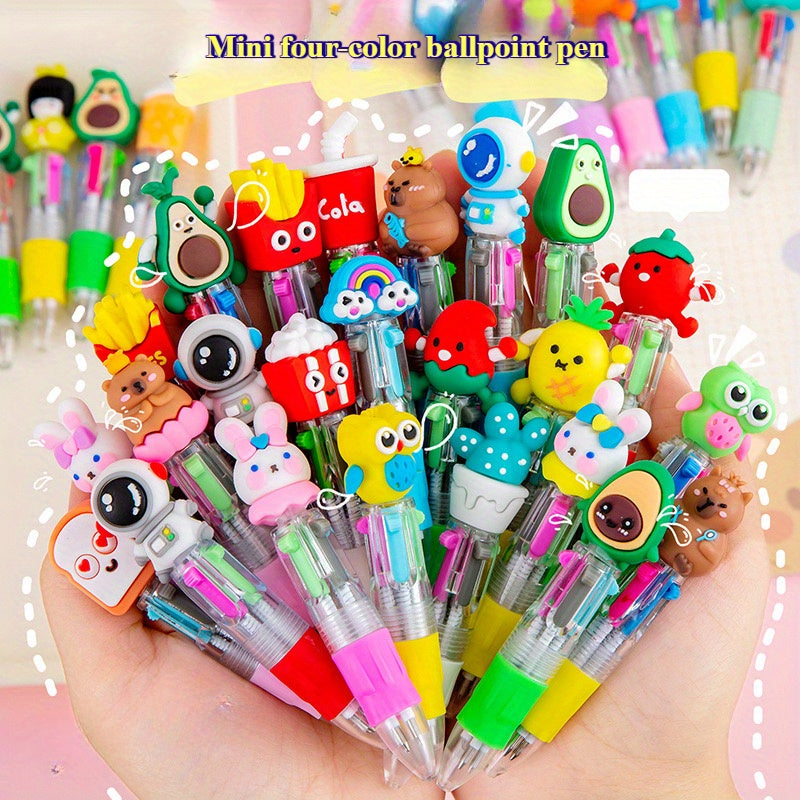 Set of 24 Adorable Cartoon Ballpoint Pens in Four Colors, Perfect for Student Signatures, Birthday And Party Favors, Classroom Incentives, And Ideal for Both School And Office Settings