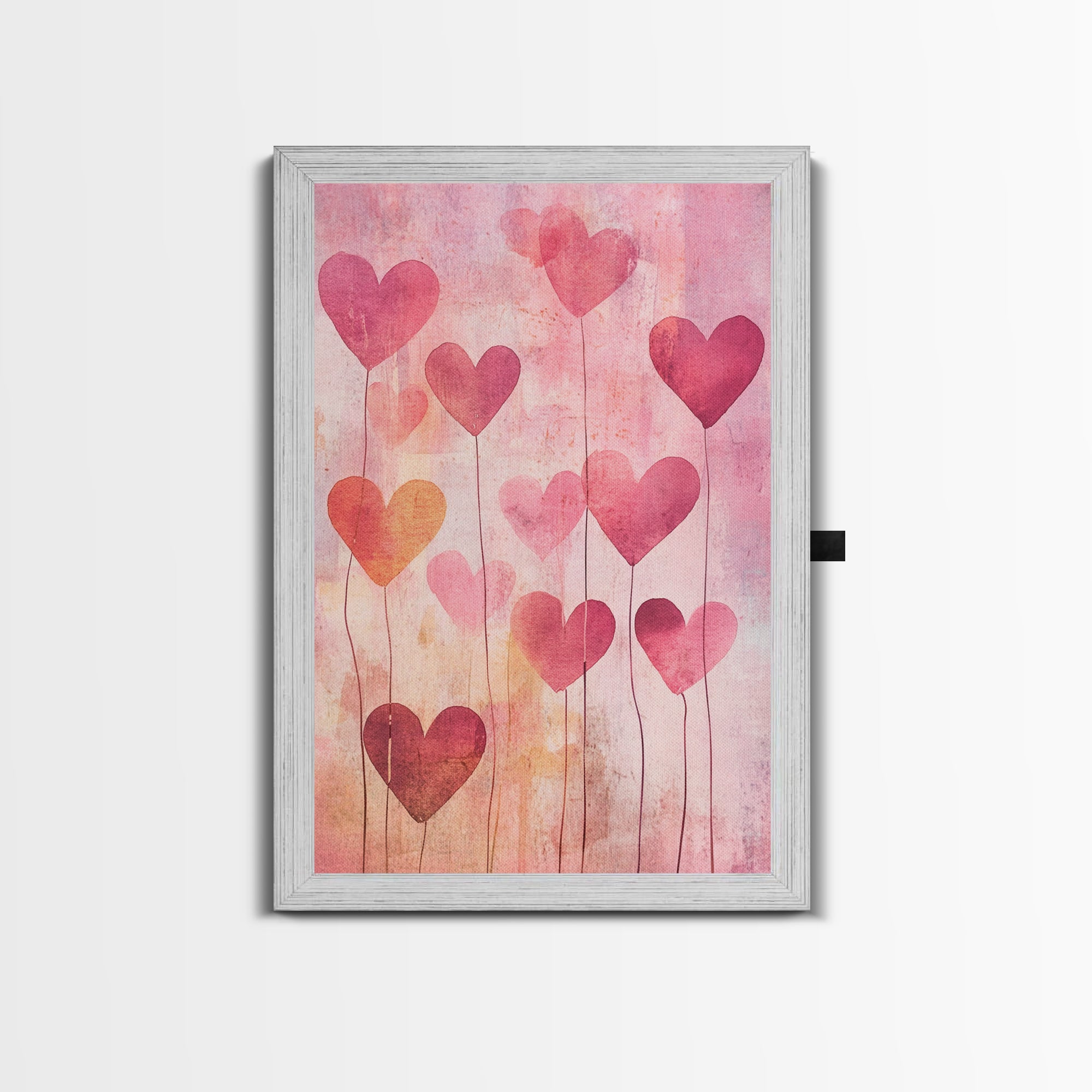 Romantic Heart Balloons Framed Canvas Print, Pink Wall Art, Valentine’s Day Aesthetic, Whimsical Cottagecore Art, Bedroom Decor Gift Idea