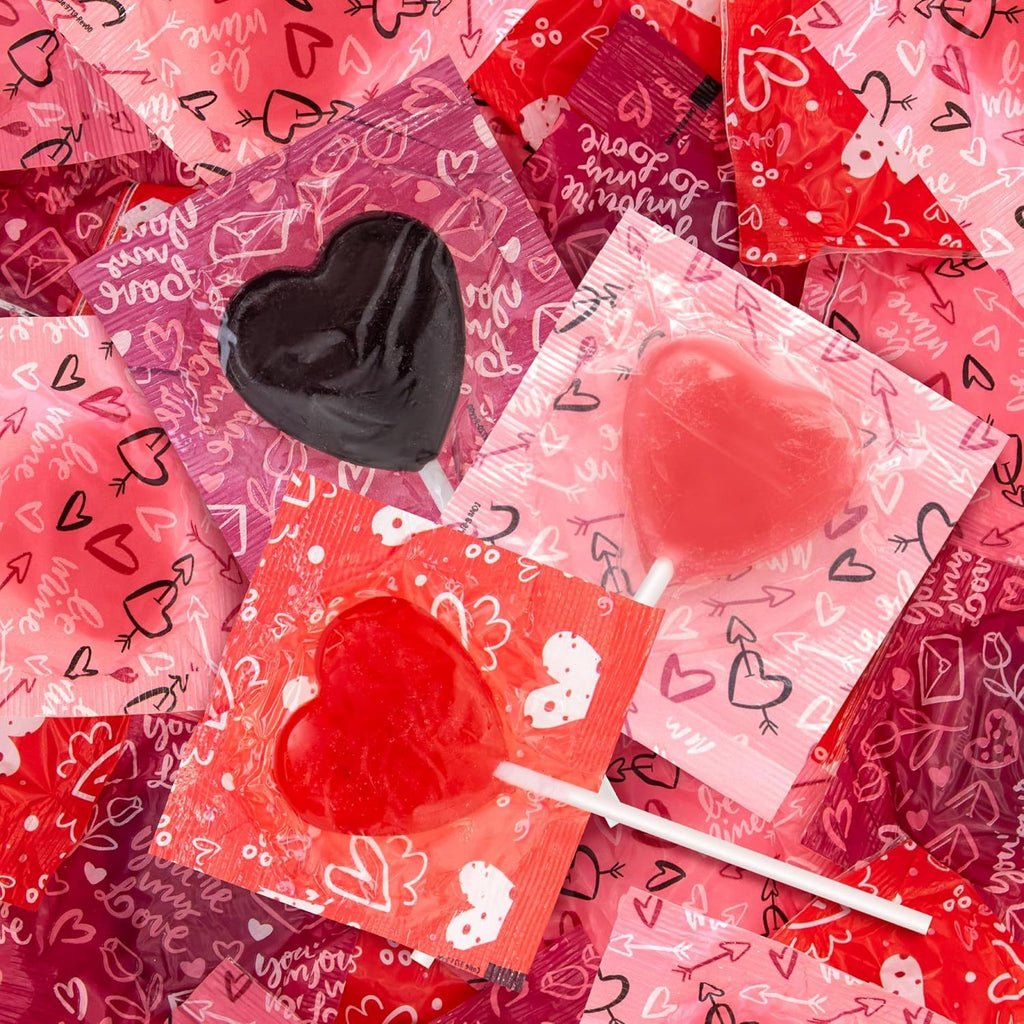 Heart Shaped Lollipops | 2-Pound Bag, About 100 Pieces | Cherry and Blue Raspberry Flavors