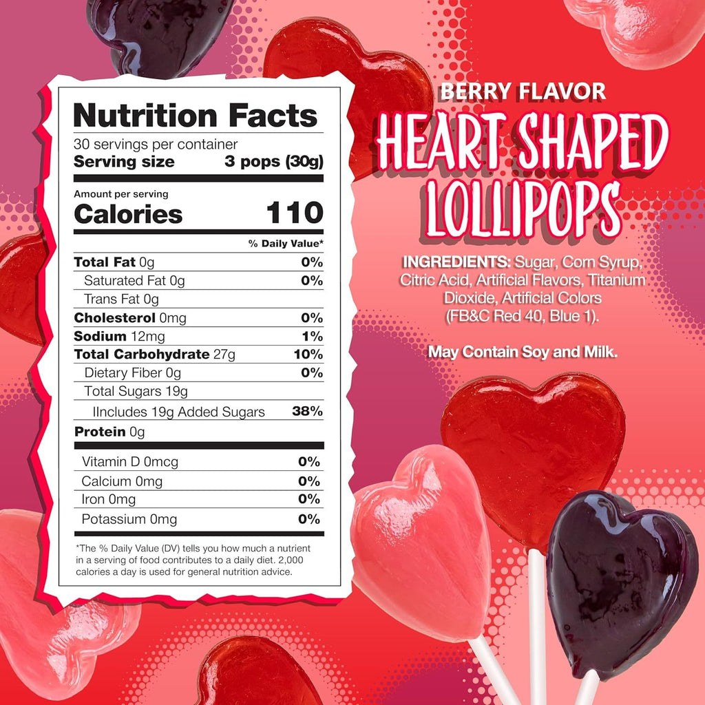 Heart Shaped Lollipops | 2-Pound Bag, About 100 Pieces | Cherry and Blue Raspberry Flavors