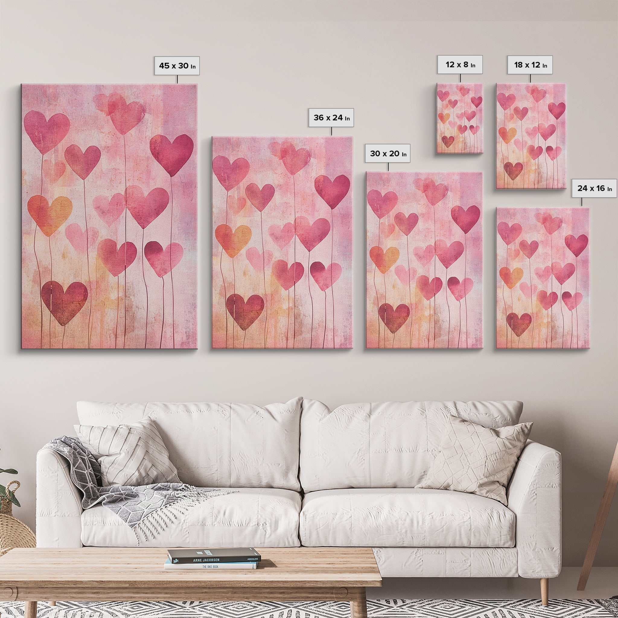 Romantic Heart Balloons Framed Canvas Print, Pink Wall Art, Valentine’s Day Aesthetic, Whimsical Cottagecore Art, Bedroom Decor Gift Idea
