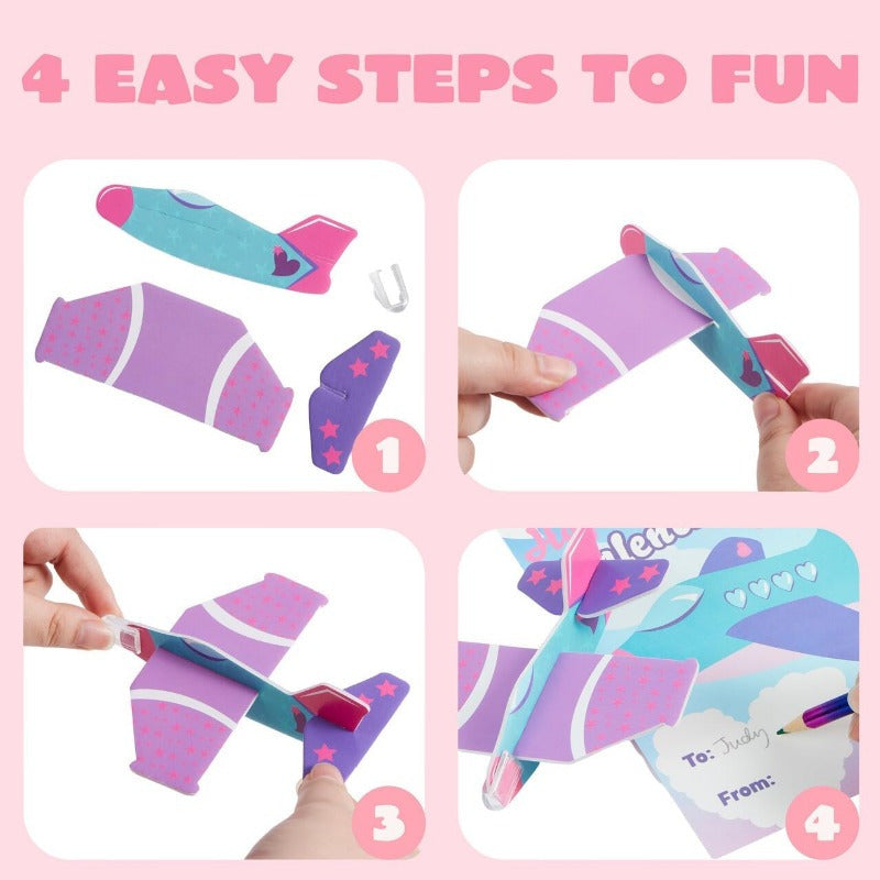 JOYIN 28 Valentines Day Foam Airplanes Greeting Cards with Valentine'S Punchline for Kids School Classroom Exchange Prizes Gift Supplies, Planes Party Favor