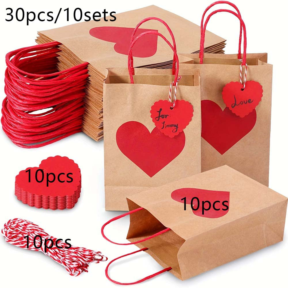 30 Heart-shaped Kraft Paper Gift Bags with Tags and Twine | Suitable for Valentine'S Day, Mother'S Day, Birthdays, Party Favors, Event Decorations, Handmade Look, Rustic Charm, Enthusiasts, Event Planners - Brand: PIPITREE