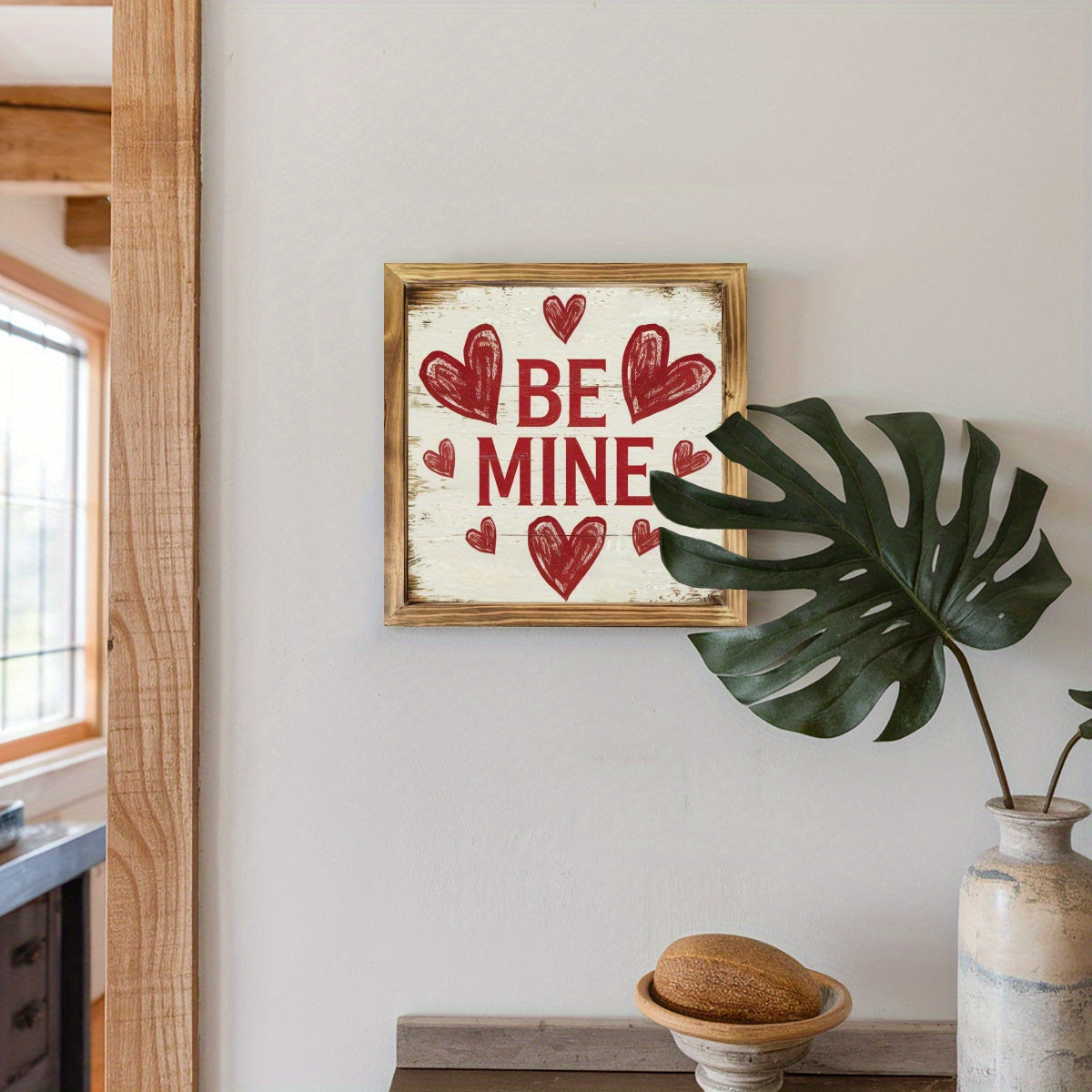 2D Flat, 2D Flat 1pc Be Mine" Rustic Wooden Frame Sign, 8x8 Inch WoodenVintage Farmhouse Wall Decor Home, Living Room, Kitchen, Bedroom, Office Valentine's Day Gift, Farmhouse Rustic Decor, Rustic Home, Home Decor, Farmhouse