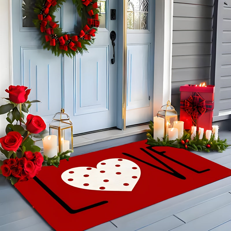 1 Valentine's Day Heart-shaped Welcome Doormat- Non-slip Rubber Bottom, Suitable for Home Entrances, Bathrooms, Kitchens, Bedrooms. Christmas, Mother's Day, Father's Day Decorative Doormats, Entrance Doormats, Welcome Doormat