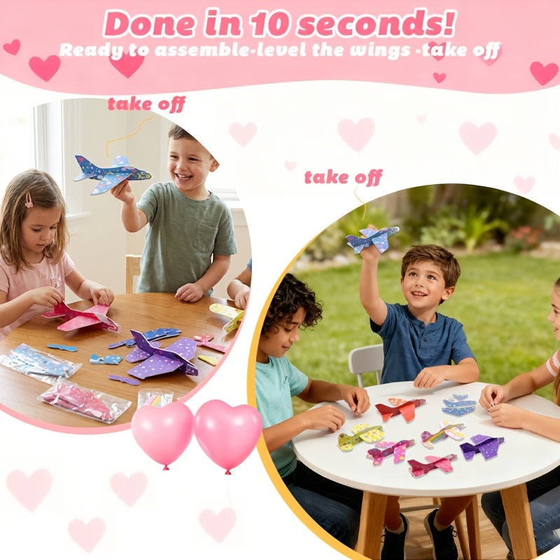 60 Pack Valentines Day Favor Kits with Cards, Valentine's Greeting Cards for Kids with Foam Airplanes Classroom Exchange Party Favor Toy