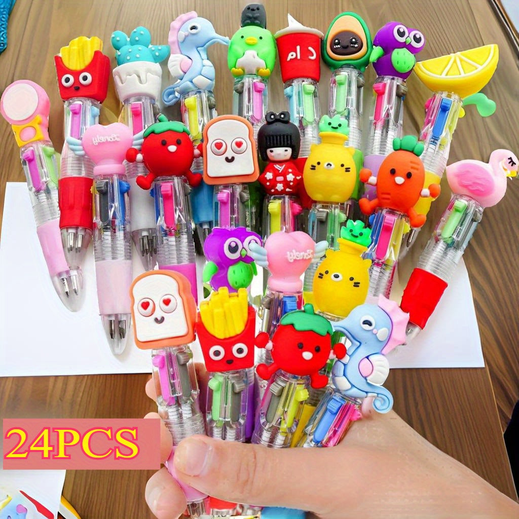Set of 24 Adorable Cartoon Ballpoint Pens in Four Colors, Perfect for Student Signatures, Birthday And Party Favors, Classroom Incentives, And Ideal for Both School And Office Settings