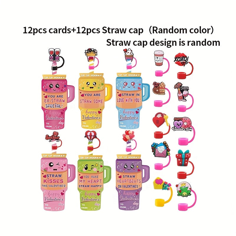 A Set of 24 Or 48 Valentine's Day Cards, Featuring a 10mm Straw Hat for 300Z And 400Z Cups, Perfect for Fun Valentine's Day Gift Exchanges And Back-to-School Event Supplies.