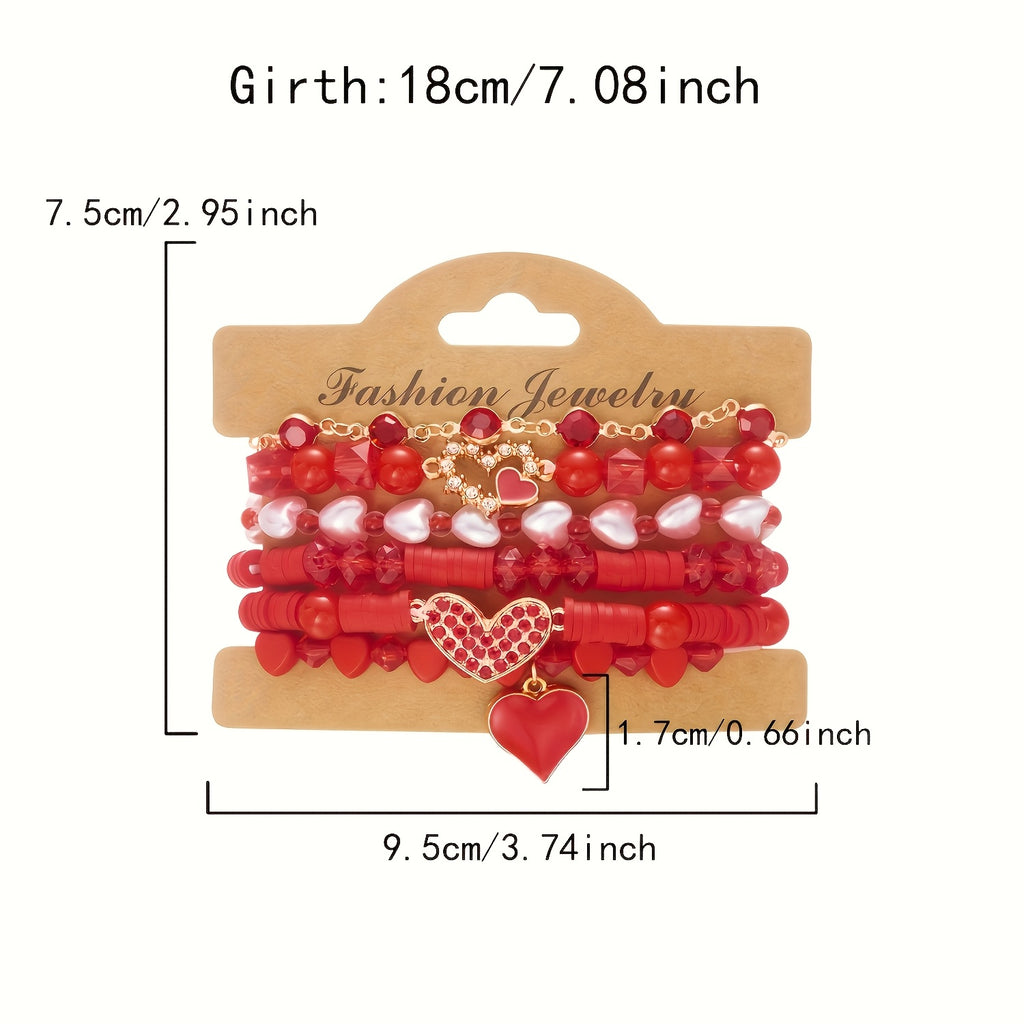 12/36/48pcs Valentine's Day Women's Fashion Bracelets Set - Love Flower Stacked Heart Charm "XOXO LOVE" Letter Design Bracelet | Gift Giving | Pretend Jewelry Toys