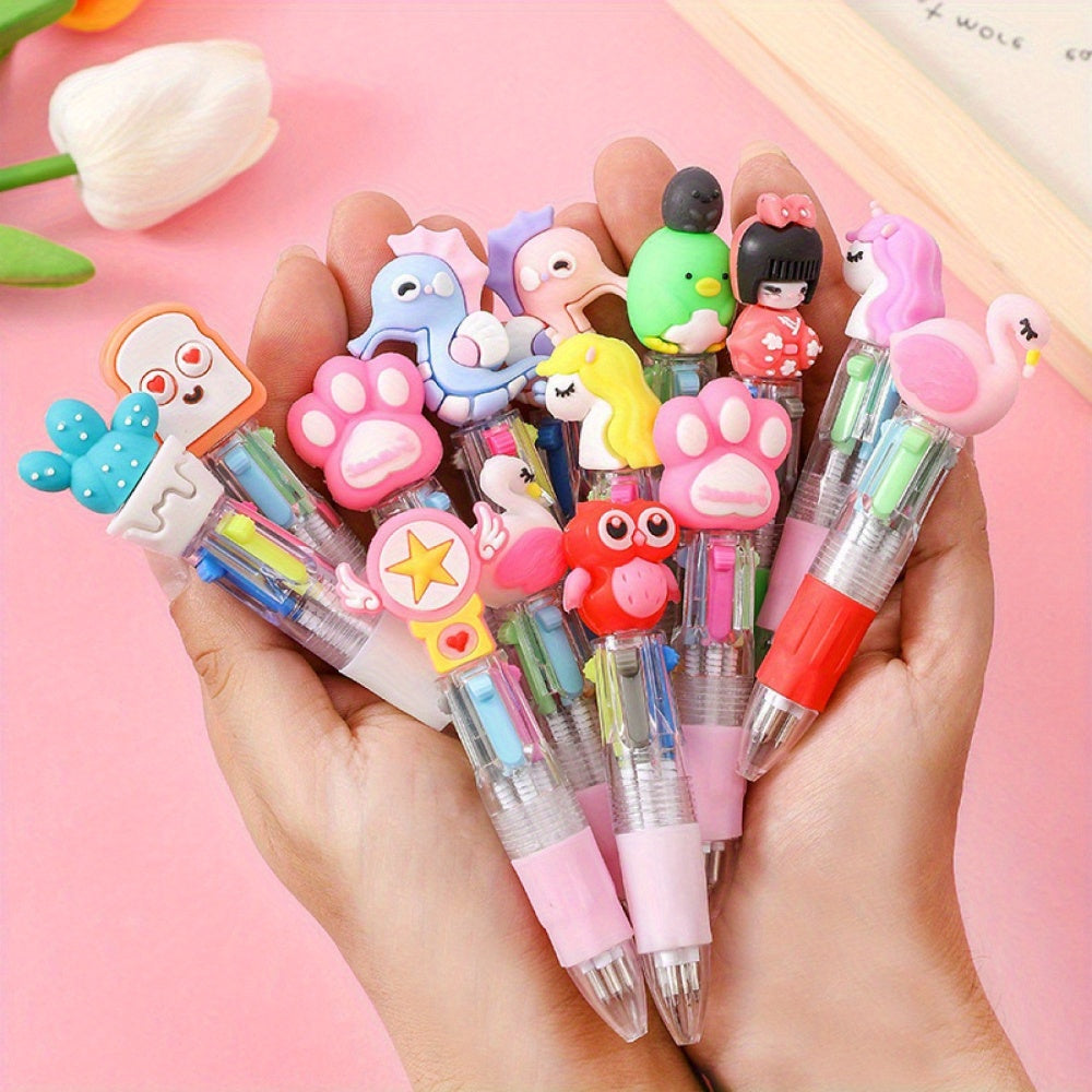 Set of 24 Adorable Cartoon Ballpoint Pens in Four Colors, Perfect for Student Signatures, Birthday And Party Favors, Classroom Incentives, And Ideal for Both School And Office Settings