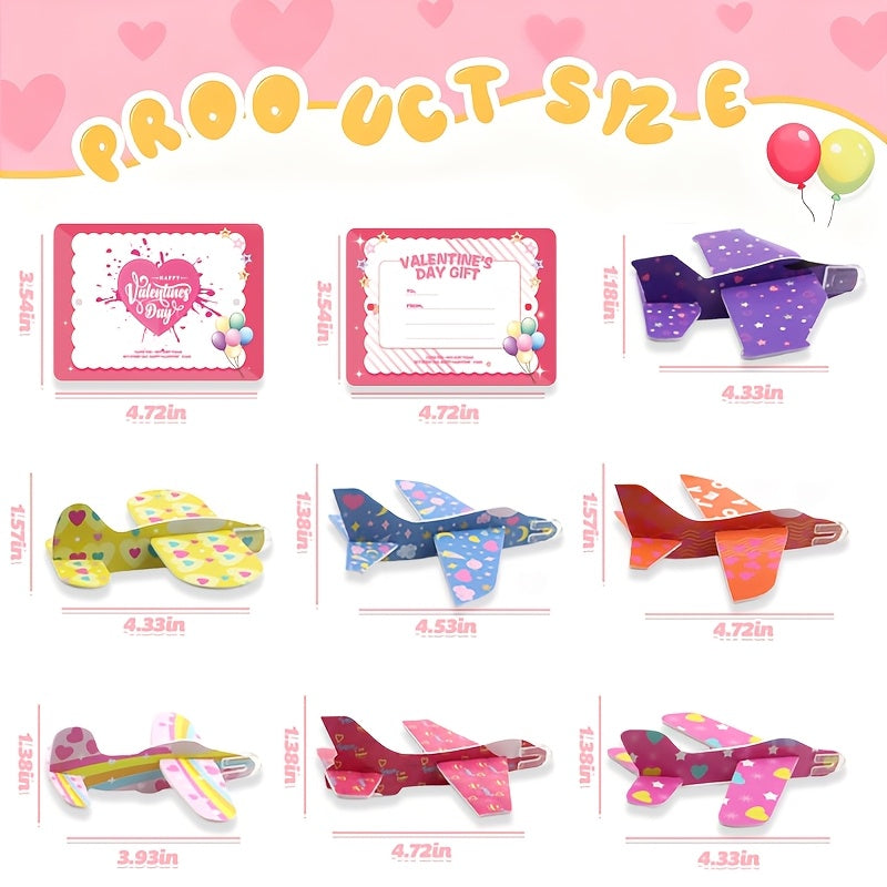 60 Pack Valentines Day Favor Kits with Cards, Valentine's Greeting Cards for Kids with Foam Airplanes Classroom Exchange Party Favor Toy