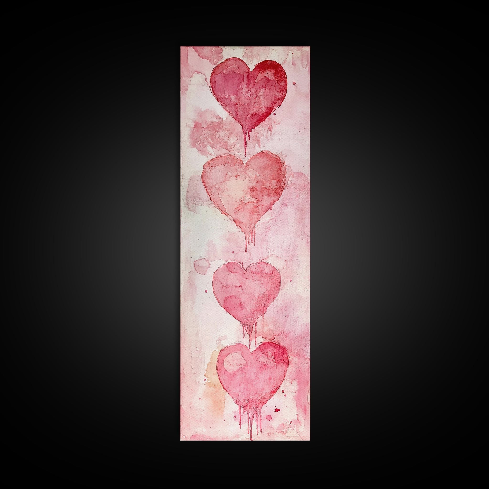 Watercolor Dripping Hearts Framed Canvas Print, Romantic Pink Abstract Art, Light Pink Wall Decor Valentine’s Day Gift Bedroom Art