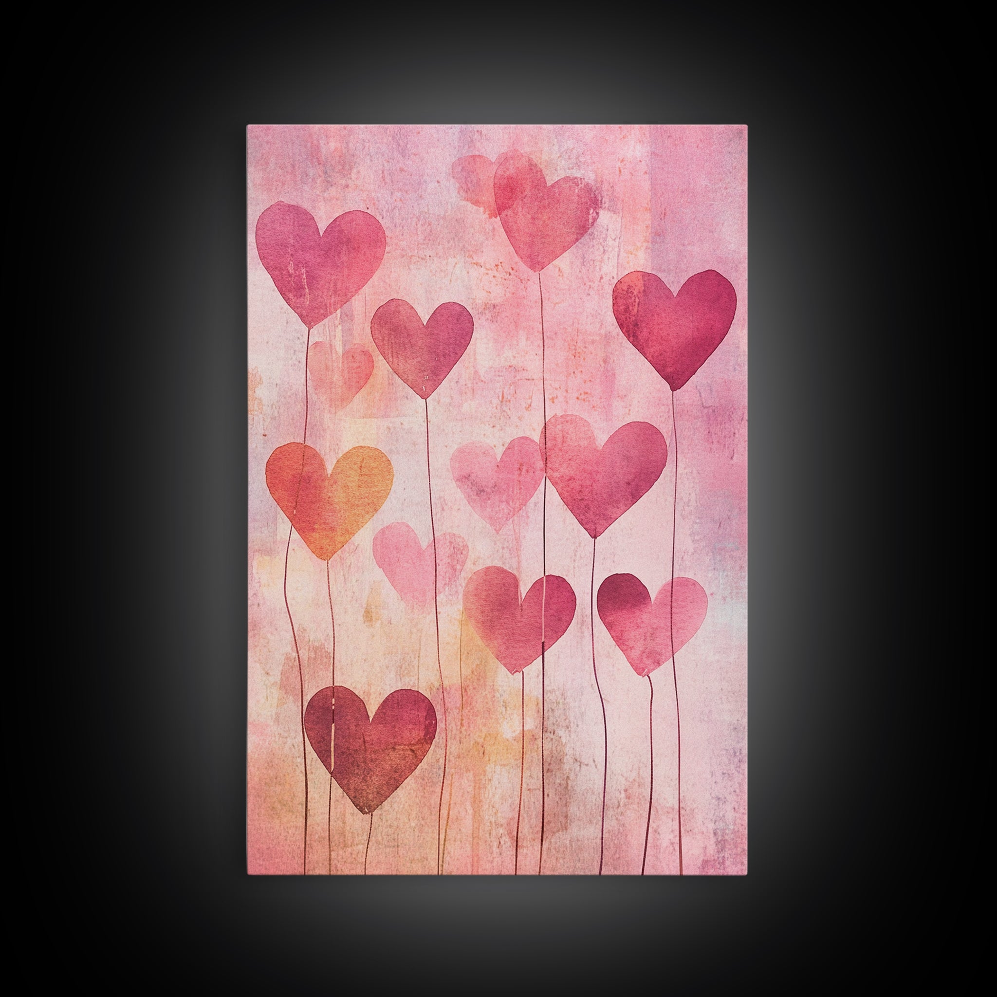 Romantic Heart Balloons Framed Canvas Print, Pink Wall Art, Valentine’s Day Aesthetic, Whimsical Cottagecore Art, Bedroom Decor Gift Idea