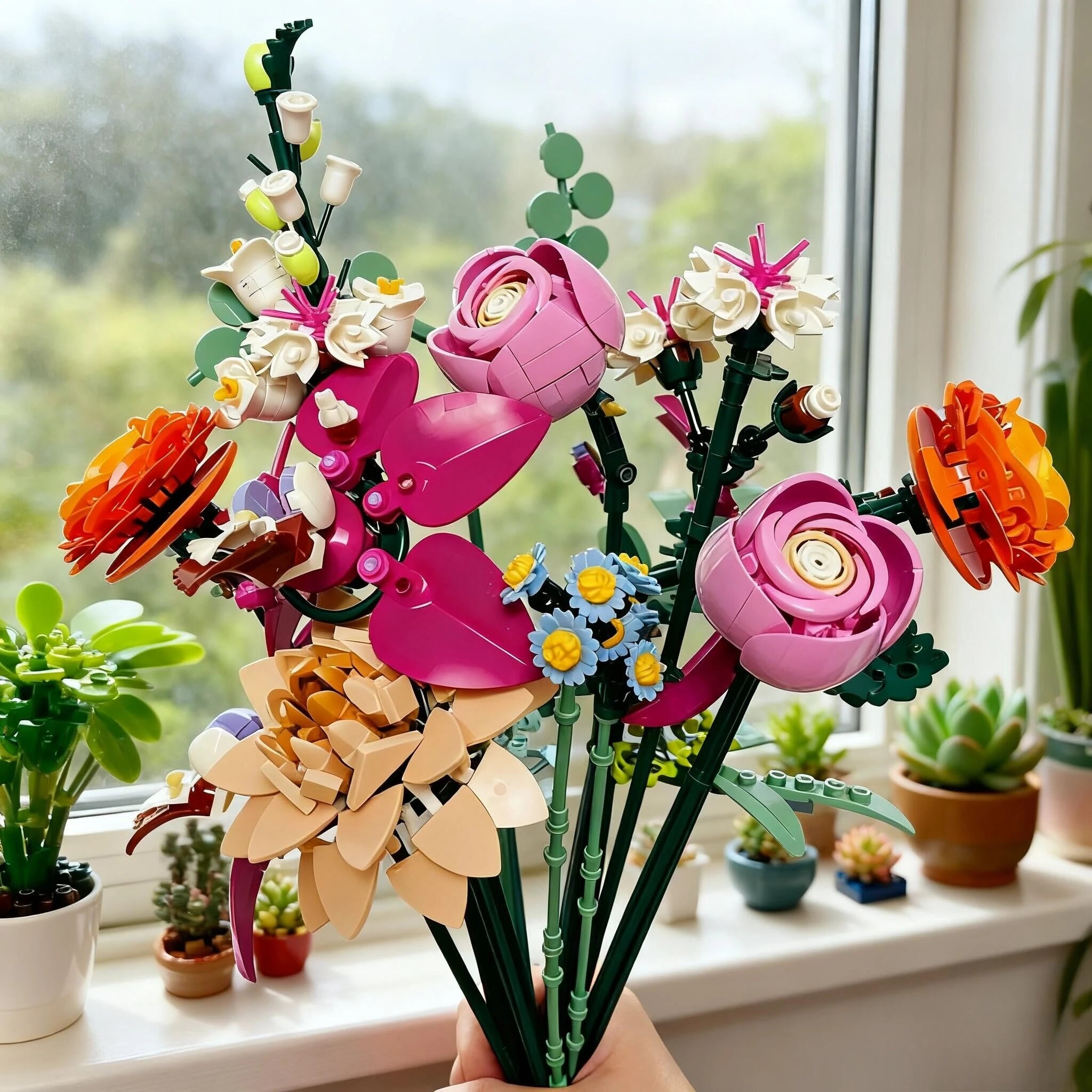 Valentine's Day 749PCS Beautiful fendai  bouquet building 10342 blocks creative home desktop decoration building blocks toys