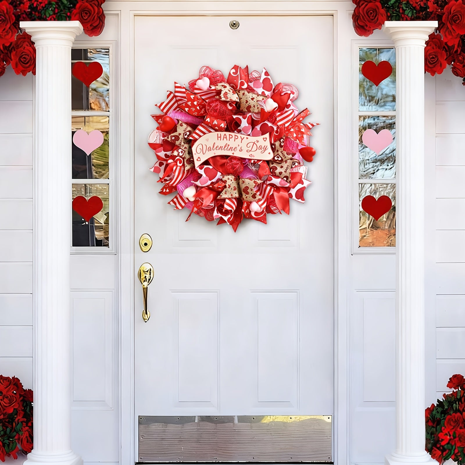 1pc 18inch Valentine'S Day Spring Wreath Suitable for Front Door Decoration- Plastic Door Ornament with Branches and Leaves Wall-mounted Decoration All-season Entrance Decoration Valentine'S Day Housewarming Gift