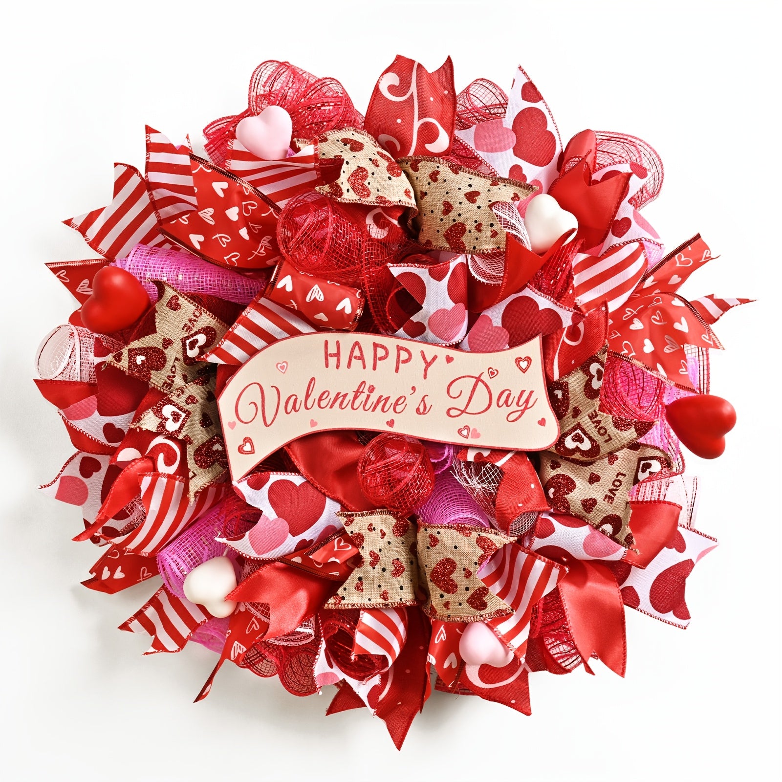 1pc 18inch Valentine'S Day Spring Wreath Suitable for Front Door Decoration- Plastic Door Ornament with Branches and Leaves Wall-mounted Decoration All-season Entrance Decoration Valentine'S Day Housewarming Gift