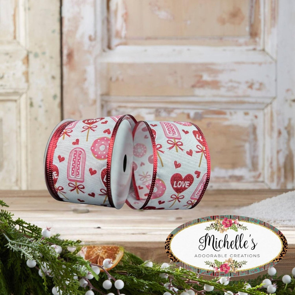 2.5" Valentine Candy and Donuts Ribbon: White (10 Yards)