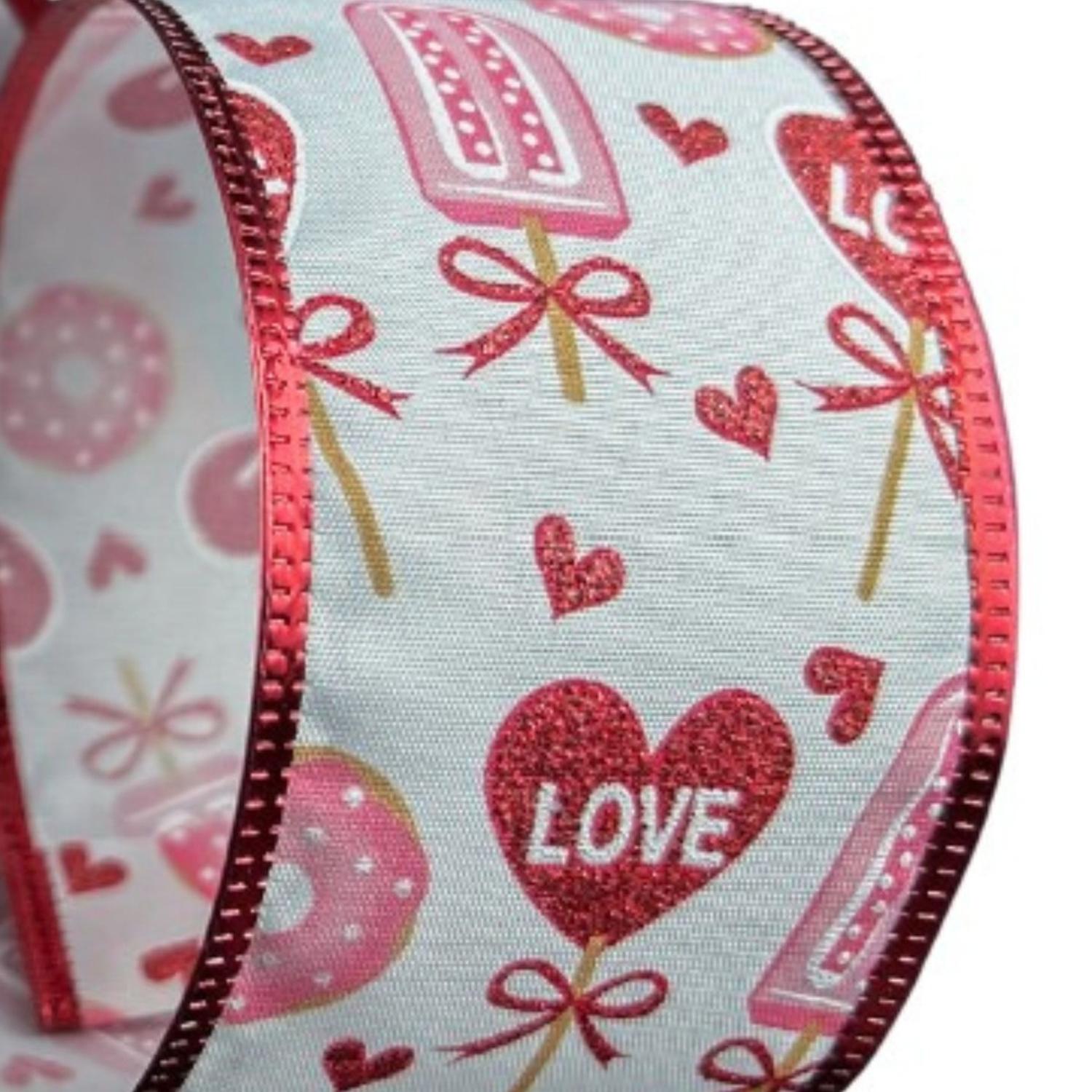 2.5" Valentine Candy and Donuts Ribbon: White (10 Yards)