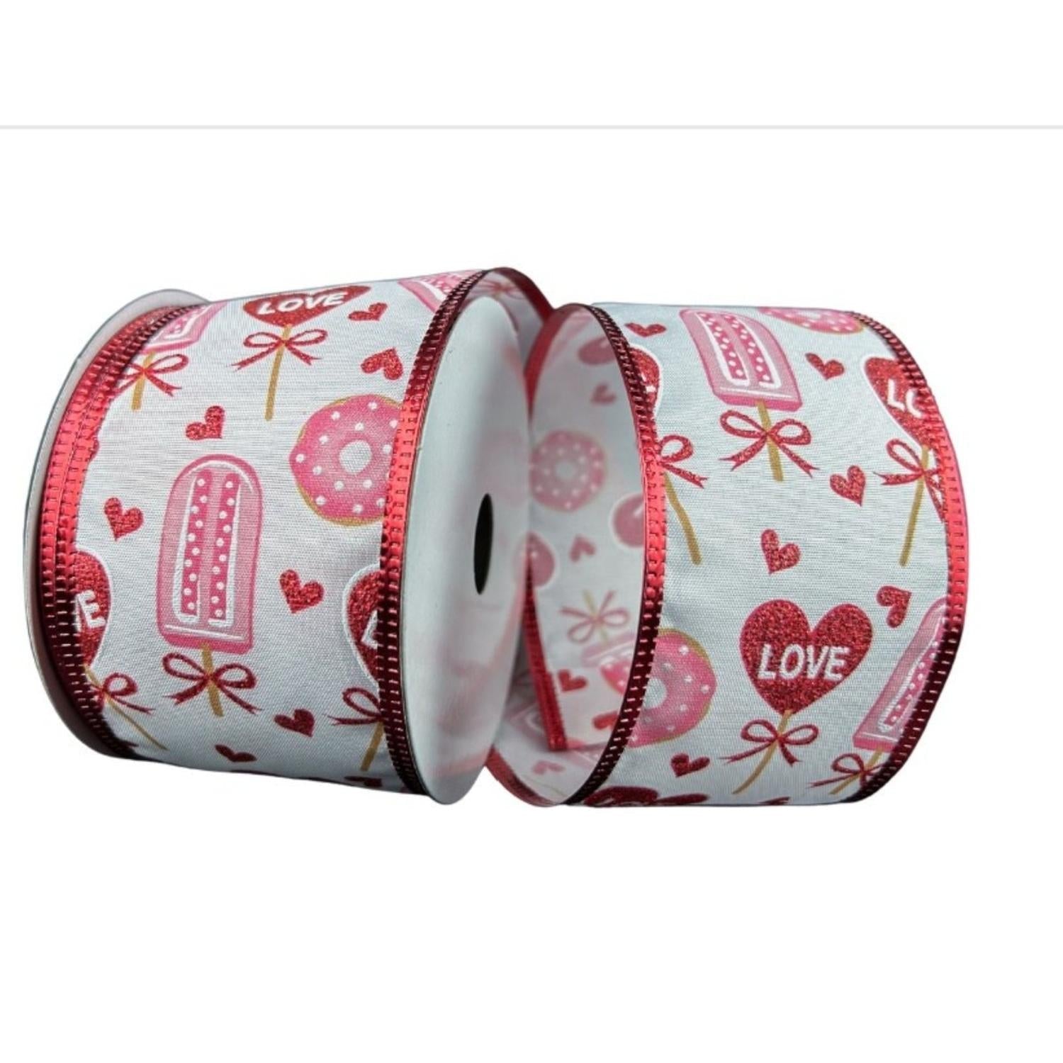 2.5" Valentine Candy and Donuts Ribbon: White (10 Yards)