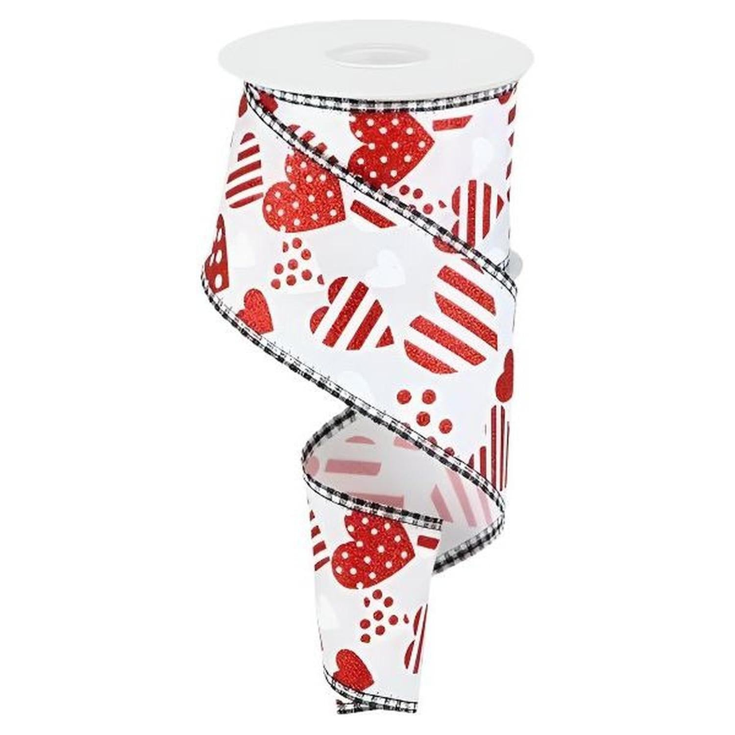 2.5" Valentine Hearts Gingham Ribbon: White (10 Yard)
