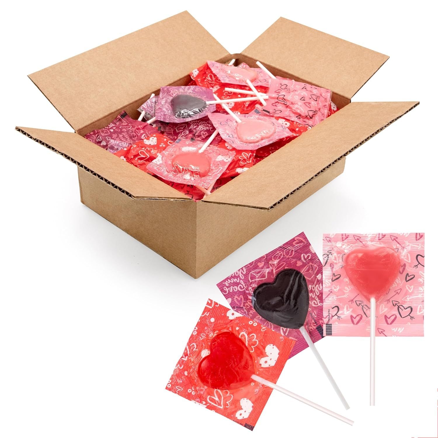 Heart Shaped Lollipops | 2-Pound Bag, About 100 Pieces | Cherry and Blue Raspberry Flavors