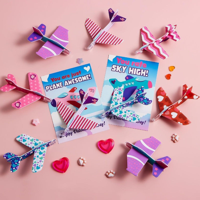 JOYIN 28 Valentines Day Foam Airplanes Greeting Cards with Valentine'S Punchline for Kids School Classroom Exchange Prizes Gift Supplies, Planes Party Favor