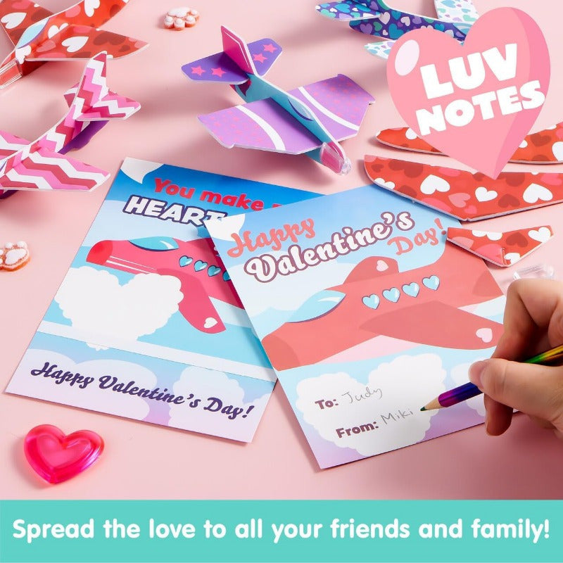 JOYIN 28 Valentines Day Foam Airplanes Greeting Cards with Valentine'S Punchline for Kids School Classroom Exchange Prizes Gift Supplies, Planes Party Favor