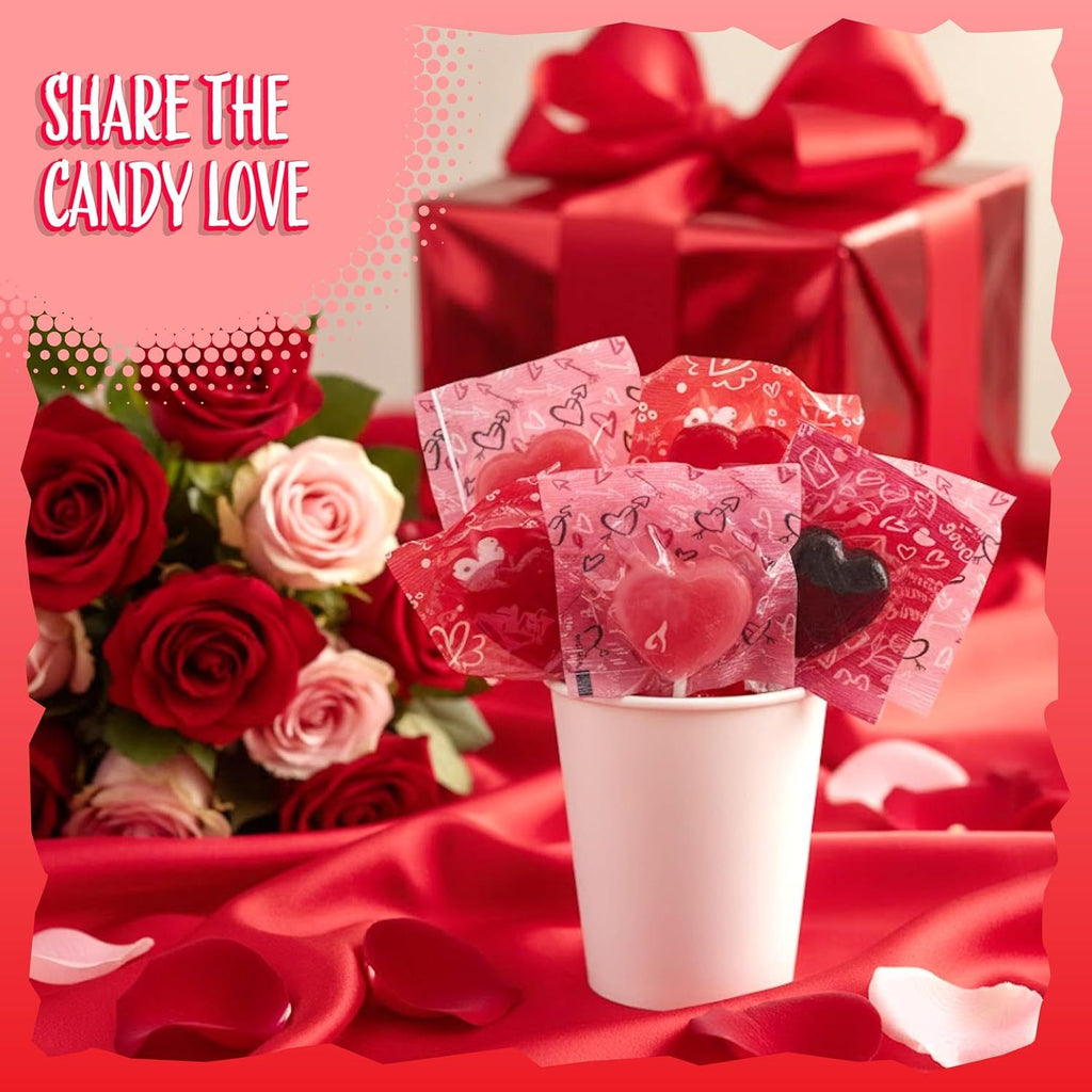 Heart Shaped Lollipops | 2-Pound Bag, About 100 Pieces | Cherry and Blue Raspberry Flavors