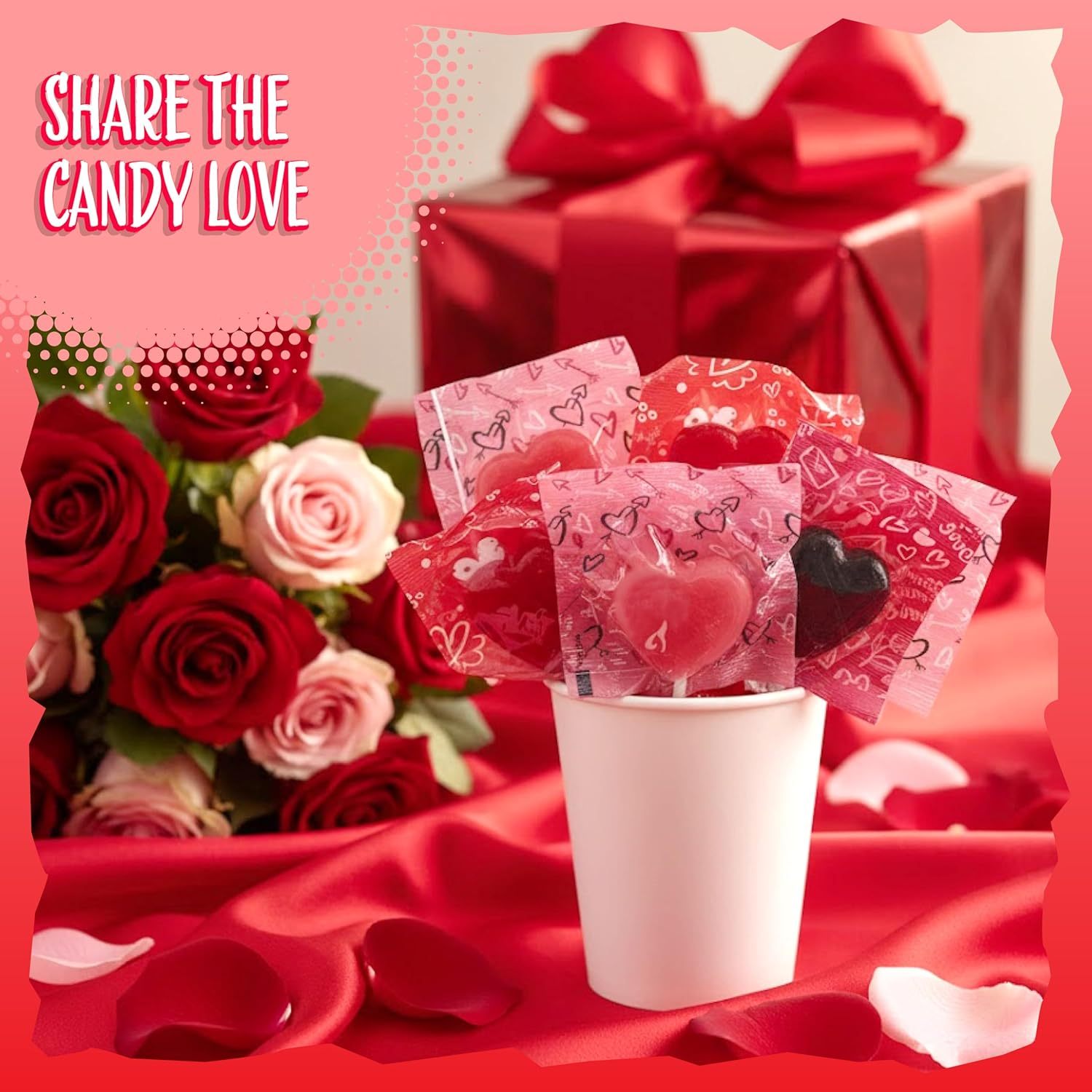 Heart Shaped Lollipops | 2-Pound Bag, About 100 Pieces | Cherry and Blue Raspberry Flavors