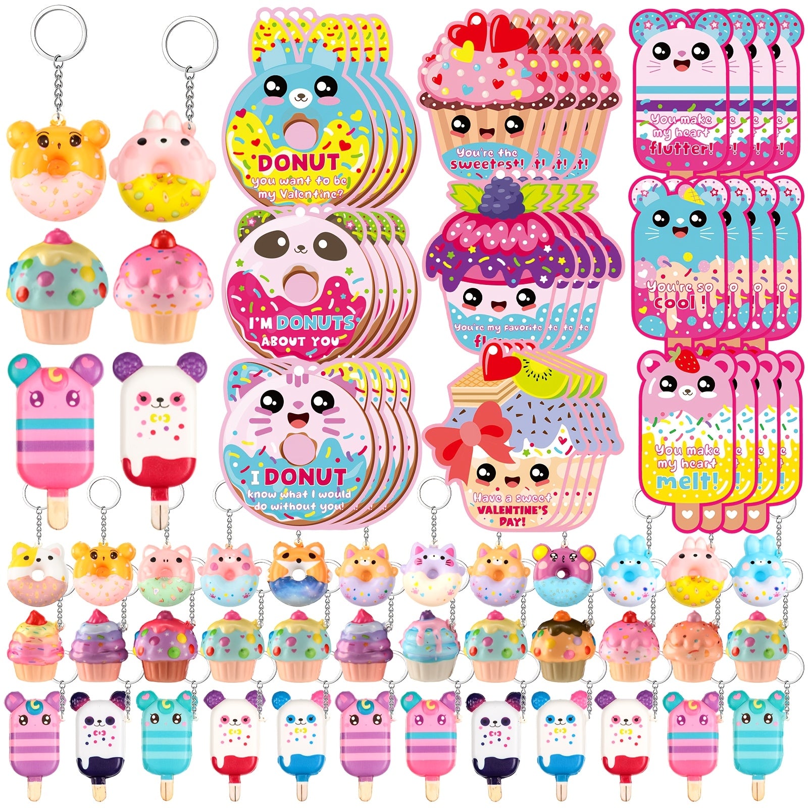 36 Sets Valentines Gift Cards with Scented Dessert Keychains | Cute Stress Relief Keychains, Exchange Gift Prizes for Party, Brand: OUTUS