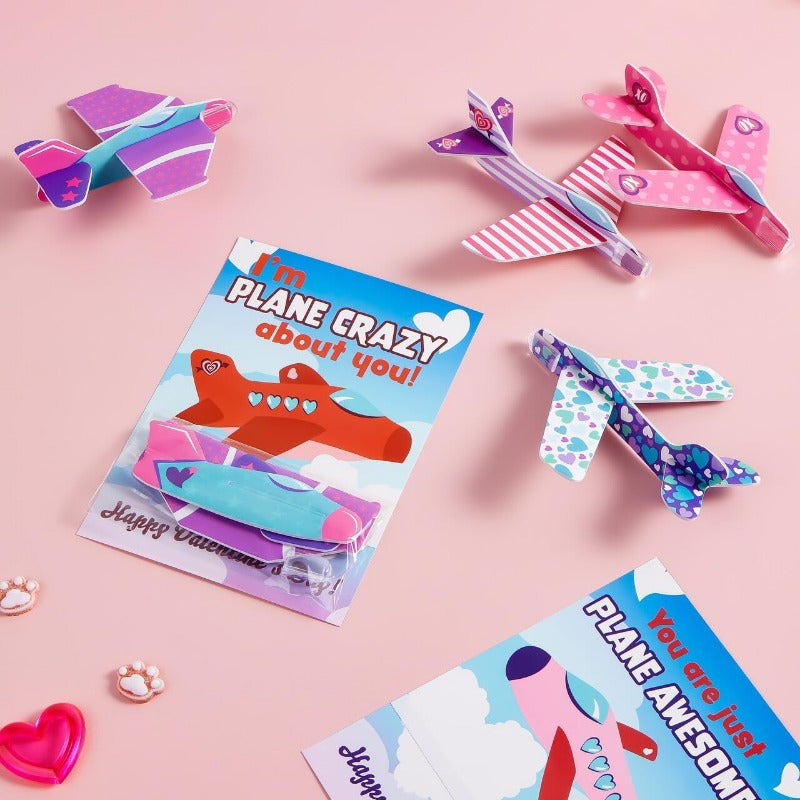 JOYIN 28 Valentines Day Foam Airplanes Greeting Cards with Valentine'S Punchline for Kids School Classroom Exchange Prizes Gift Supplies, Planes Party Favor