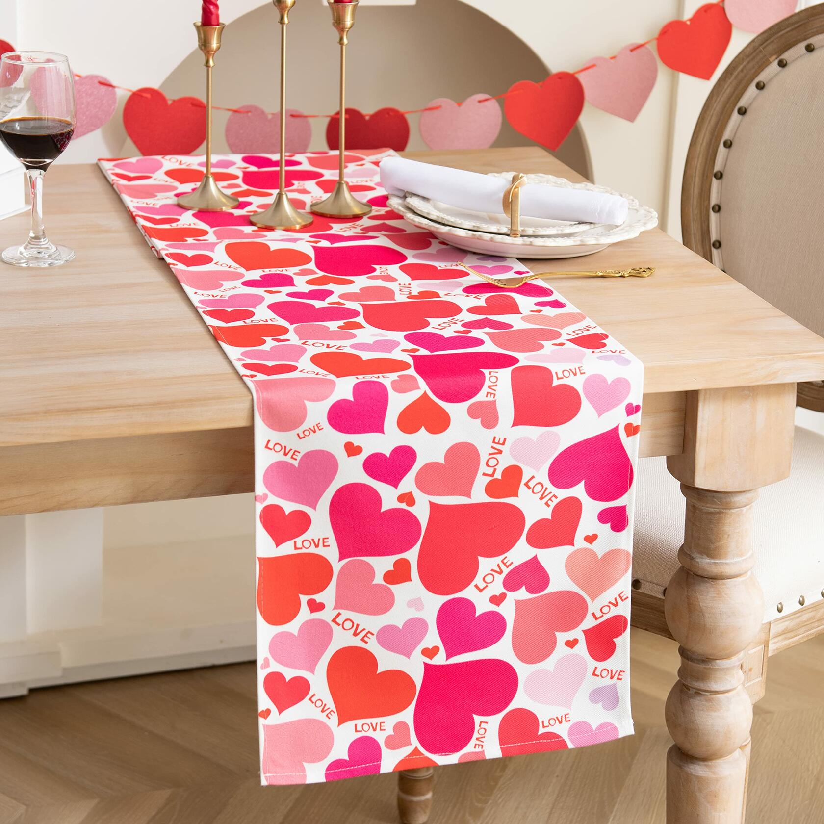 Joyfol Day Valentines Table Runner Red Love Heart 13x48 Inches