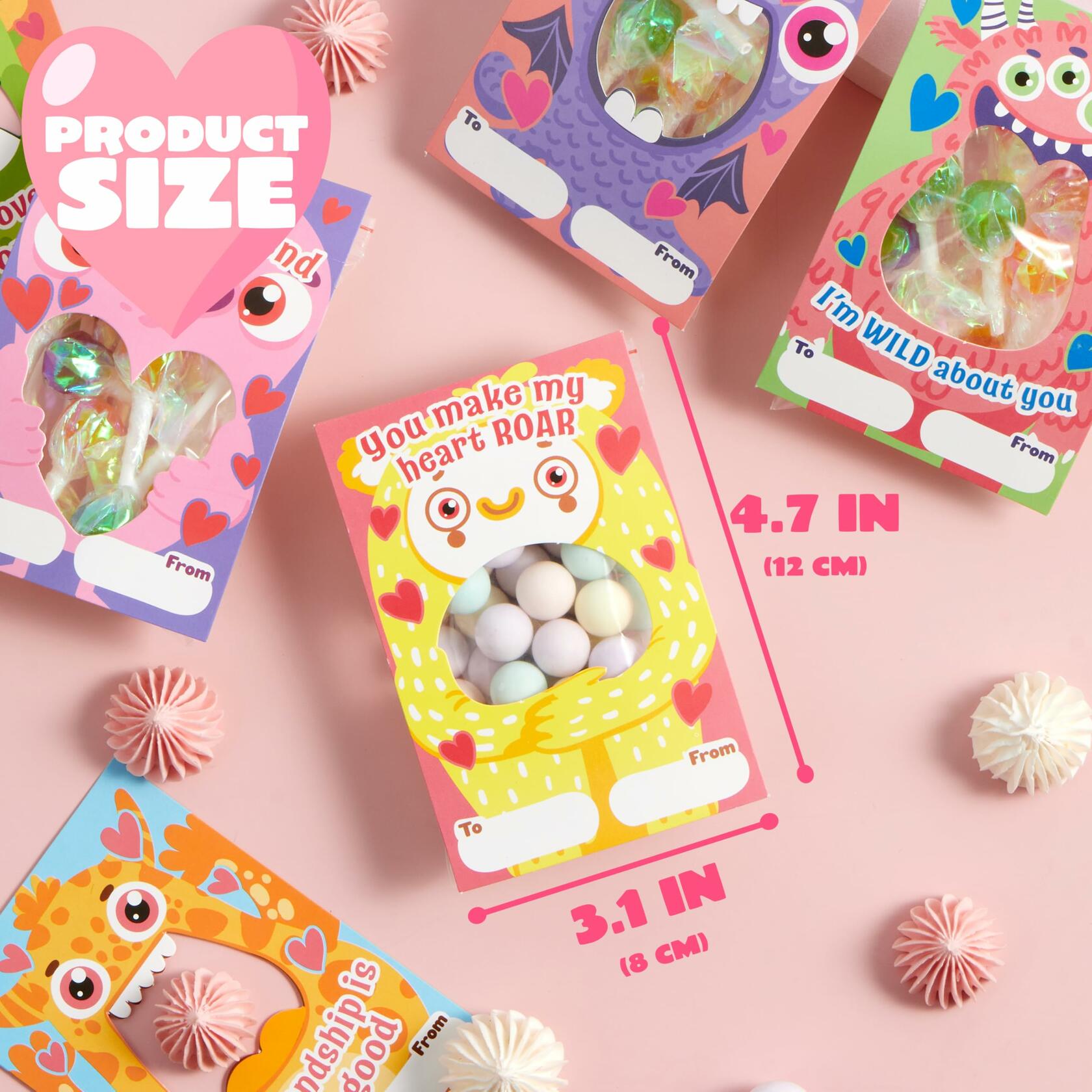JOYIN 72 Pcs Valentines Monster Gift Cards with Bags Candy Holder Cards