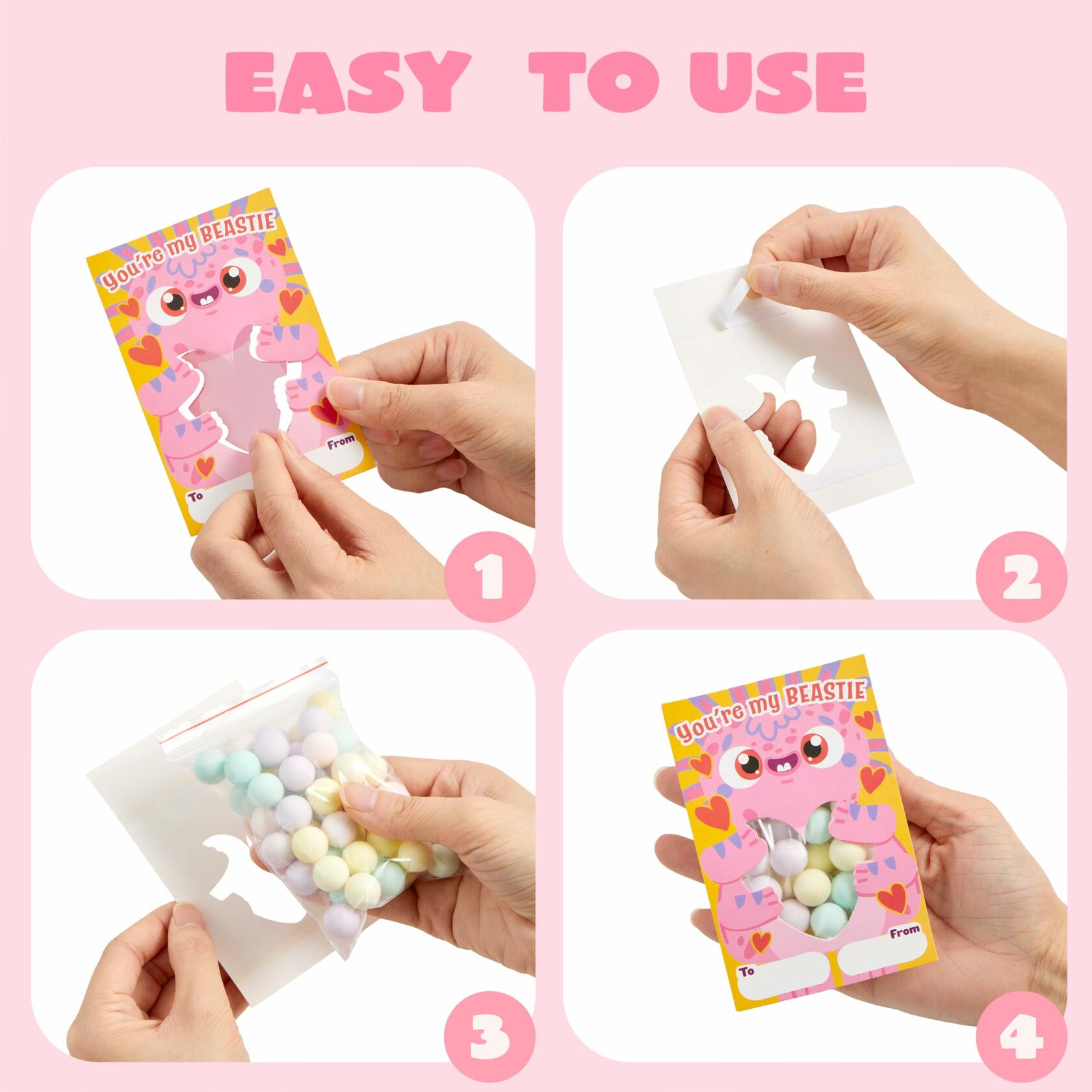 JOYIN 72 Pcs Valentines Monster Gift Cards with Bags Candy Holder Cards